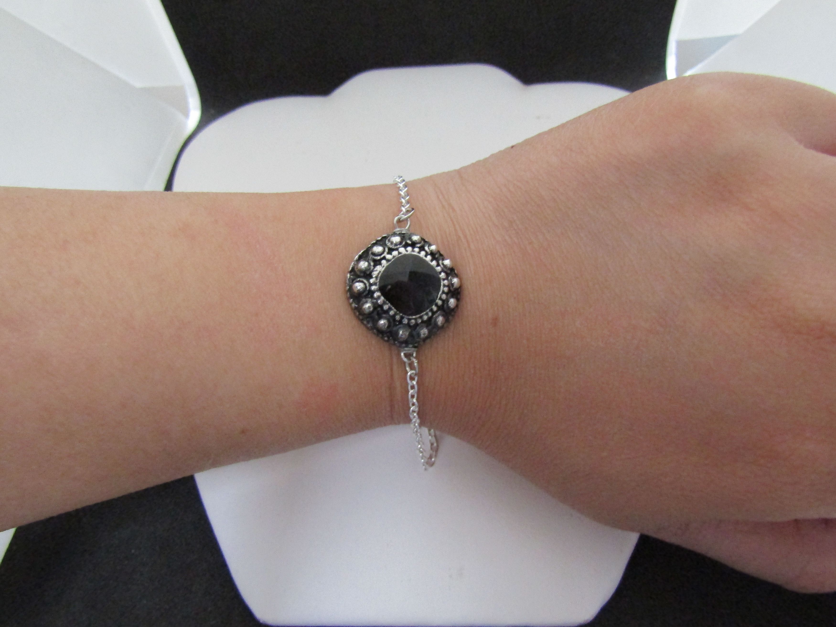 Handmade Black Cz Tibetan Silver Bracelet Size ONE SIZE - 2 Thumbnail