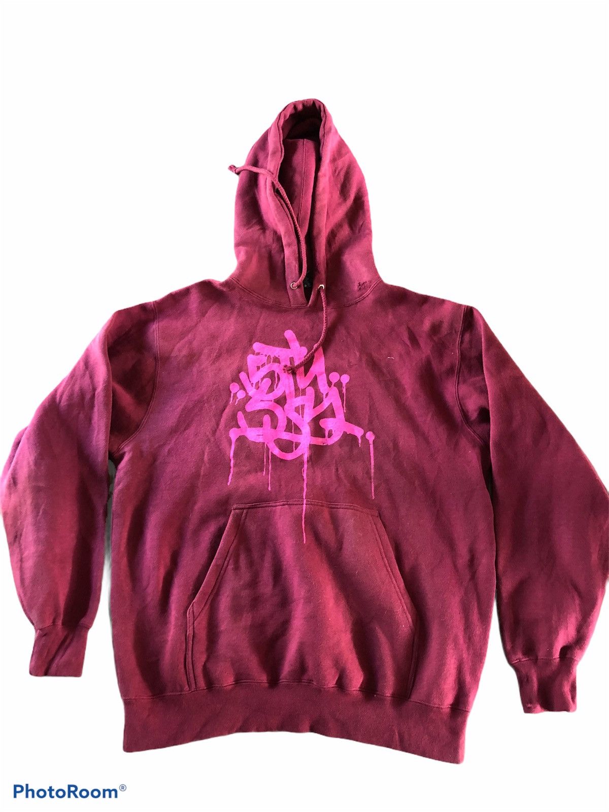 image of Stussy Sweatshirt Distressed in Maroon, Men's (Size Small)