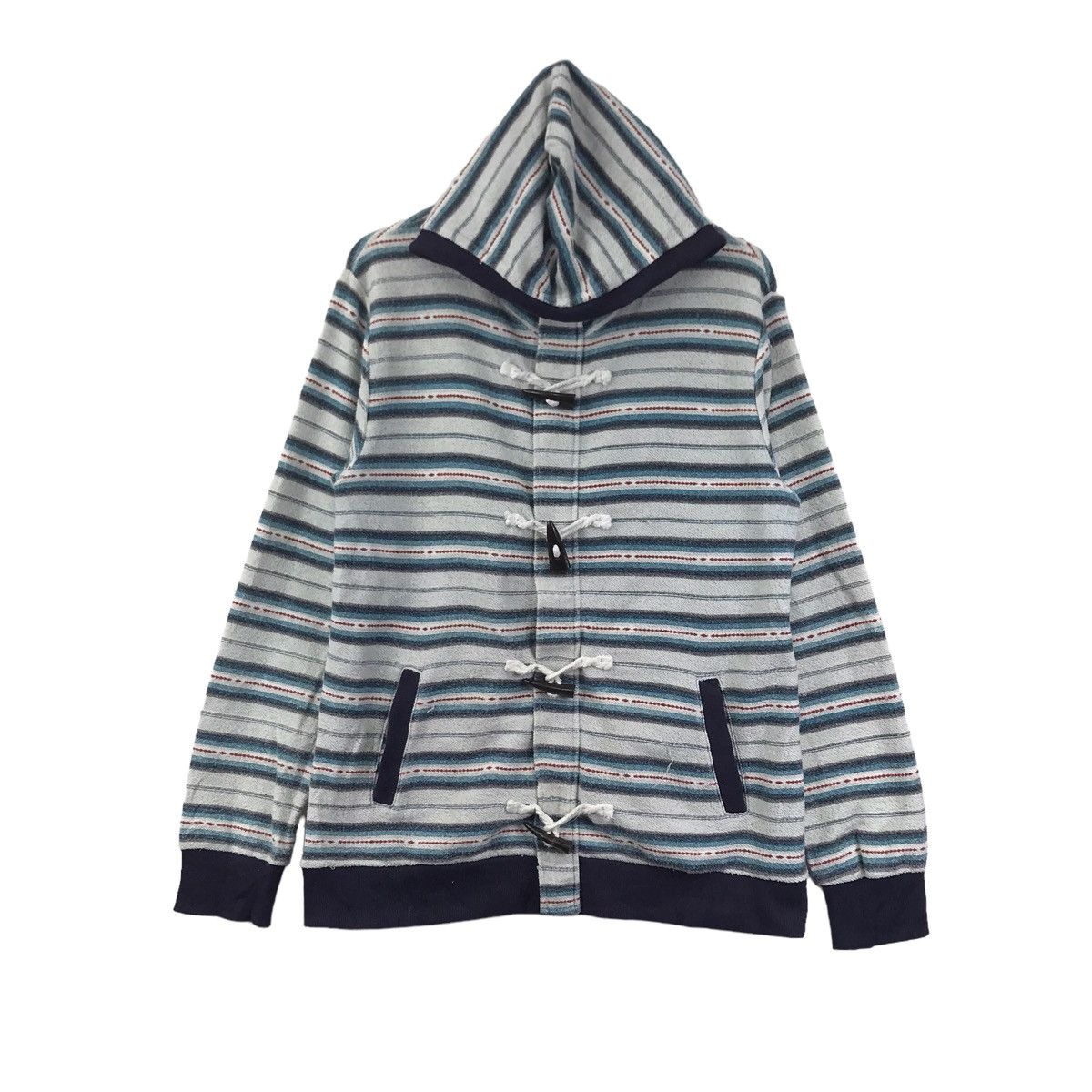 Vintage DREAM CATCHER Duffle Blue Stripes Hooded Sweater Size US L / EU 52-54 / 3 - 1 Thumbnail