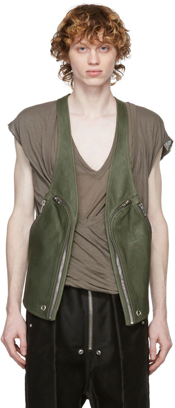 Rick Owens RICK OWENS BAUHAUS HARNESS LEATHER VEST IN GREEN