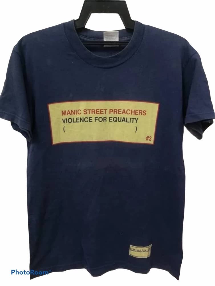 Image of Band Tees x Rock Tees Vintage 90's Manic Street Preachers Tshirt in Bark Blue, Men's (Size Small)