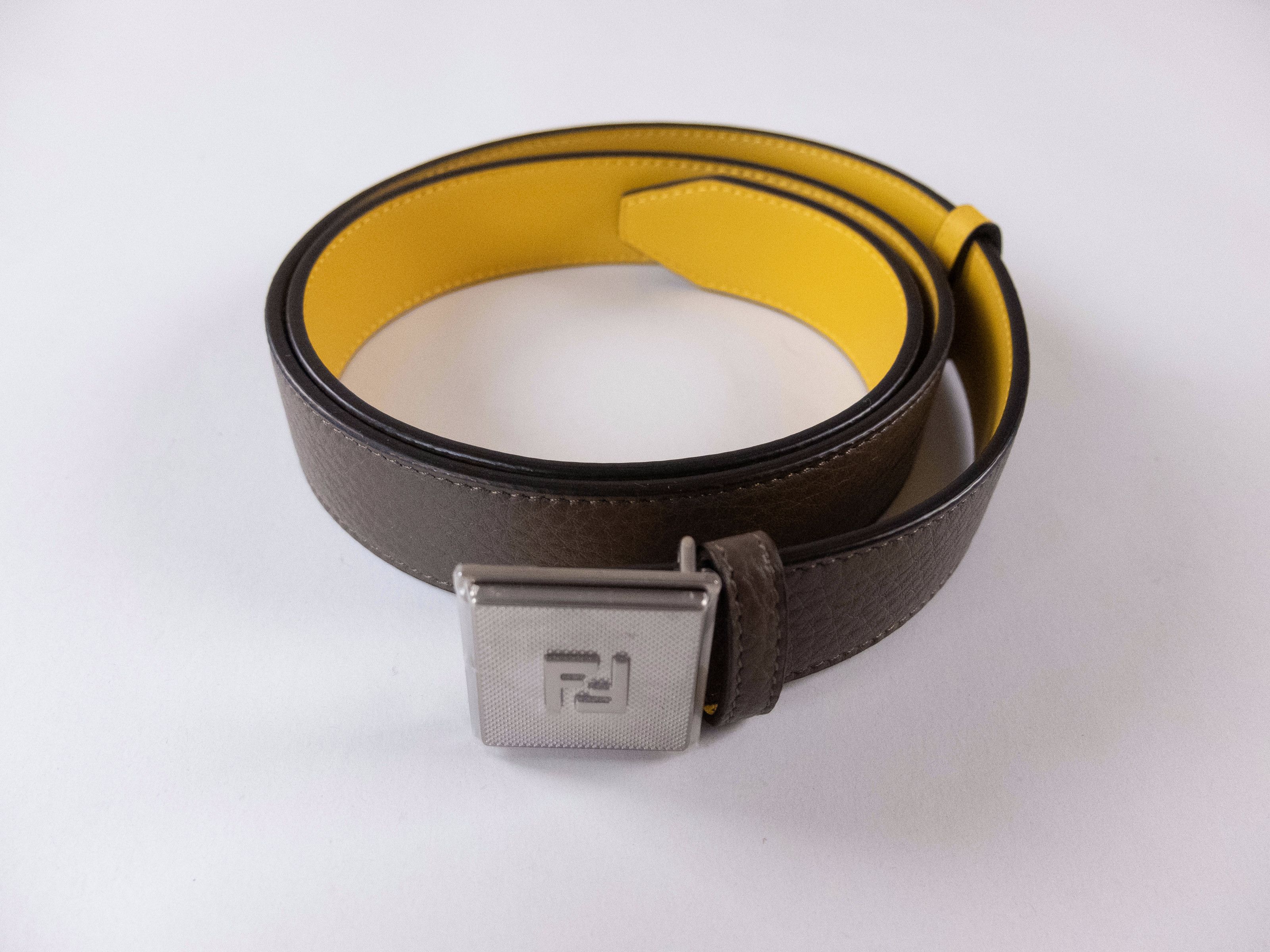 Leather Belts Fendi Belt Ff Buckle FENDI Brown Yellow Reversible