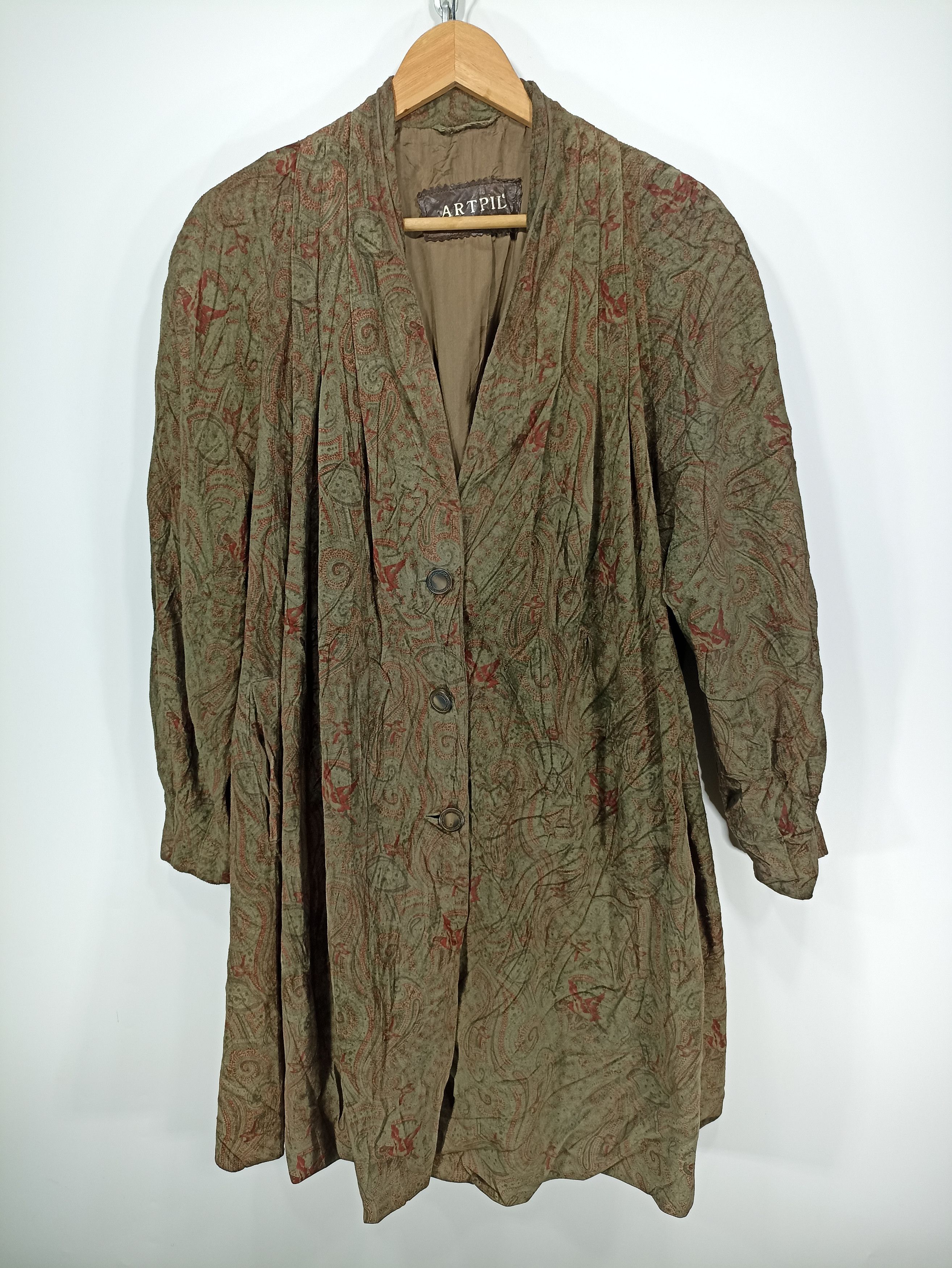 image of Vintage Artpil Baggy Oversized Paisley Leather Coat in Green, Men's (Size 2XL)