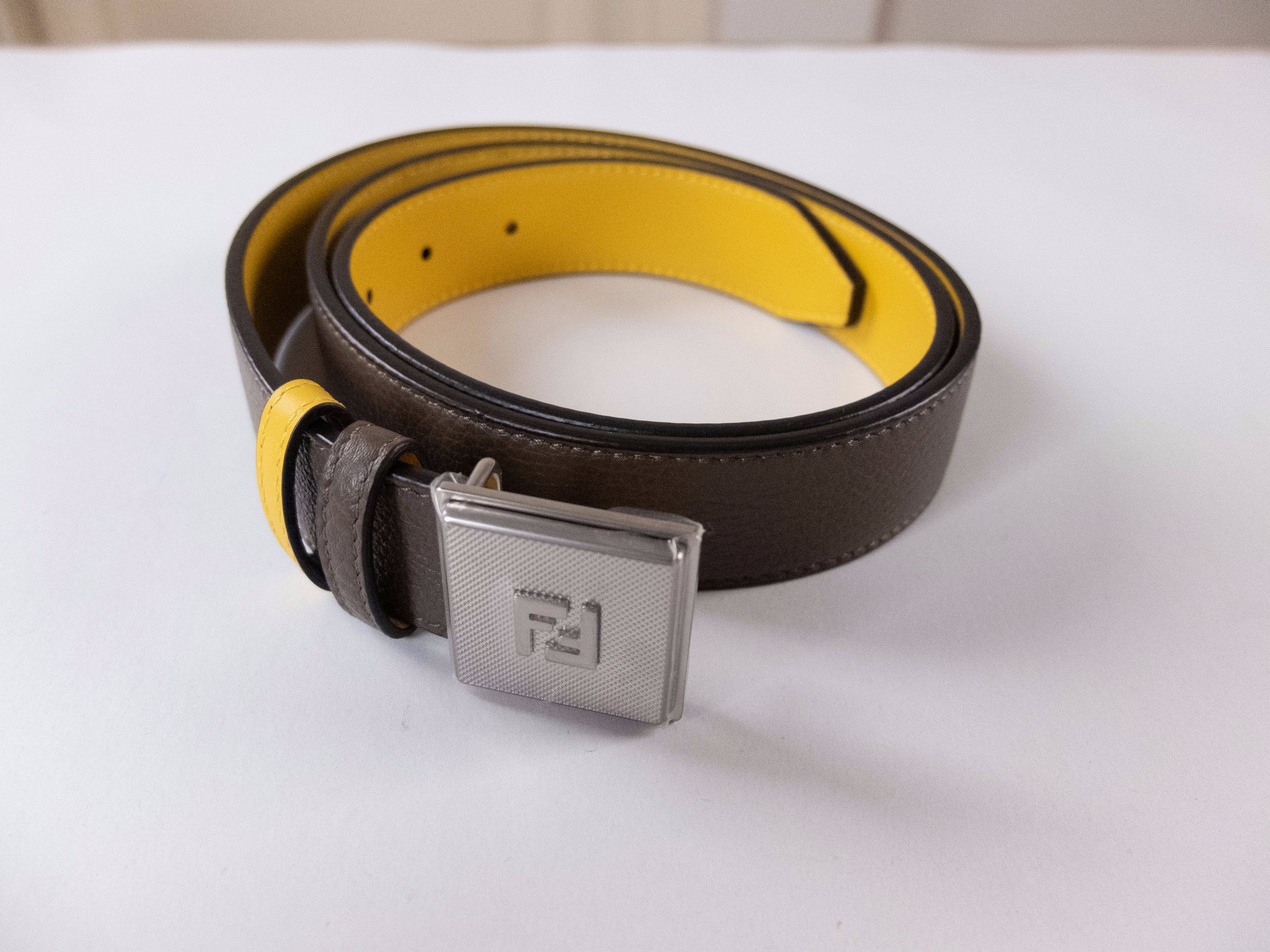 FENDI brown yellow reversible FF monogram buckle belt 95