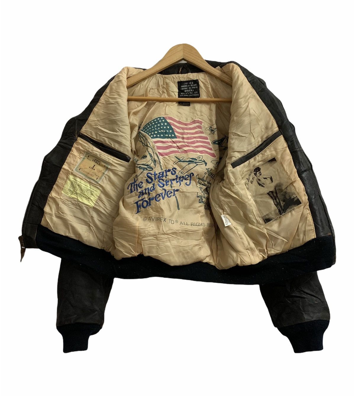 image of Vintage Avirex Type A-2 Italian Issue Leather Jacket in Brown, Men's (Size Small)