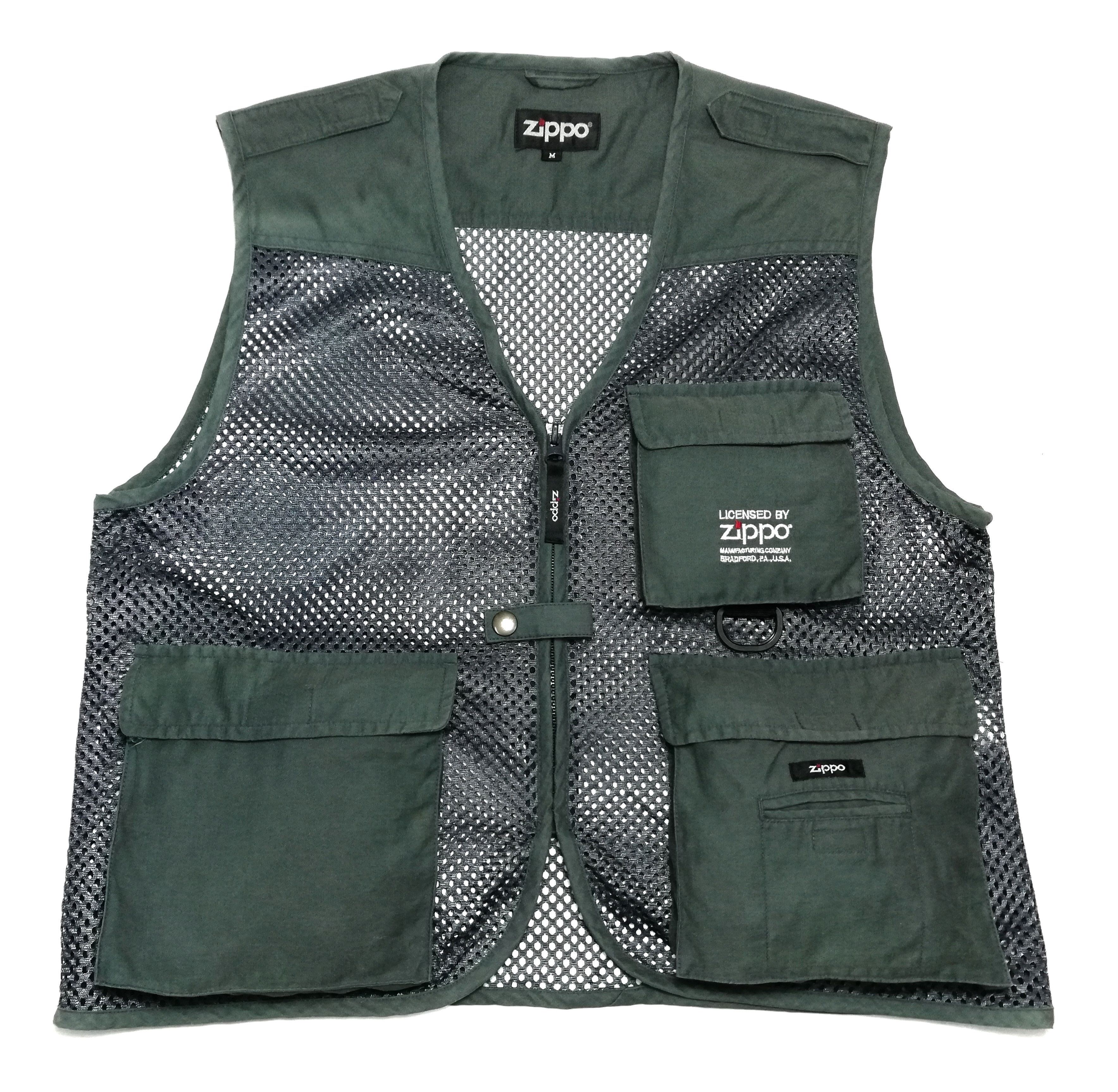 image of Licensed By Zippo Tactical Mesh Cargo Pocket Vest Jacket in Dark Green, Men's (Size Medium)
