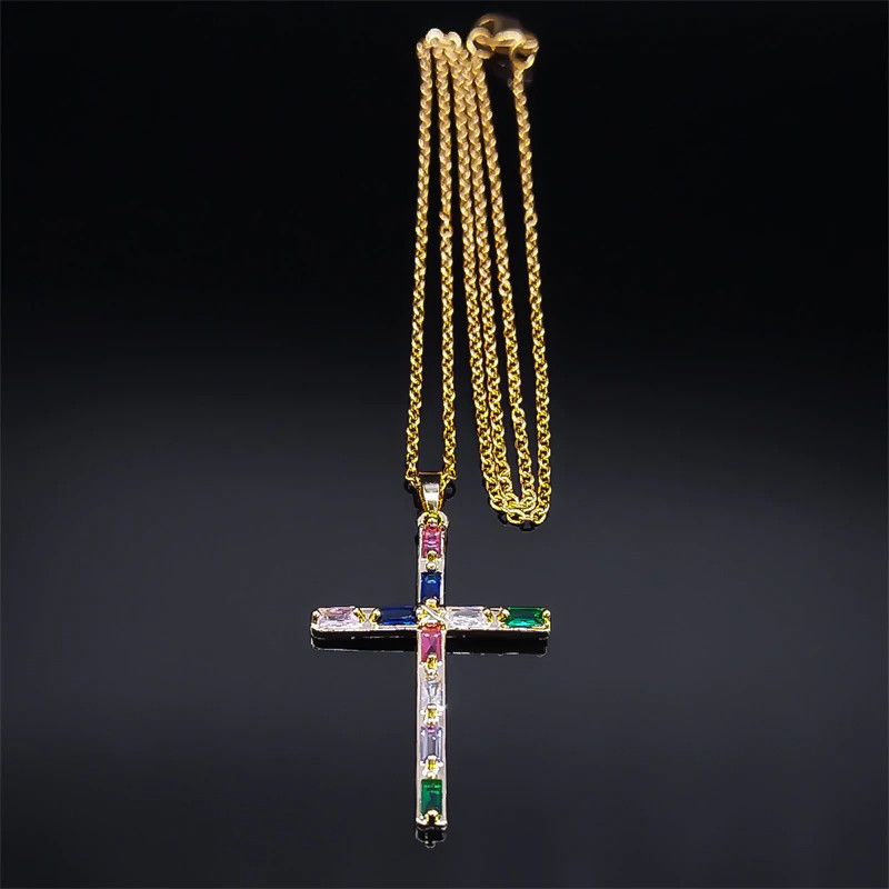 Jewelry Colorful Zircon Cross Necklace Size ONE SIZE - 3 Thumbnail