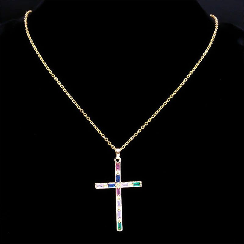 Jewelry Colorful Zircon Cross Necklace Size ONE SIZE - 2 Thumbnail
