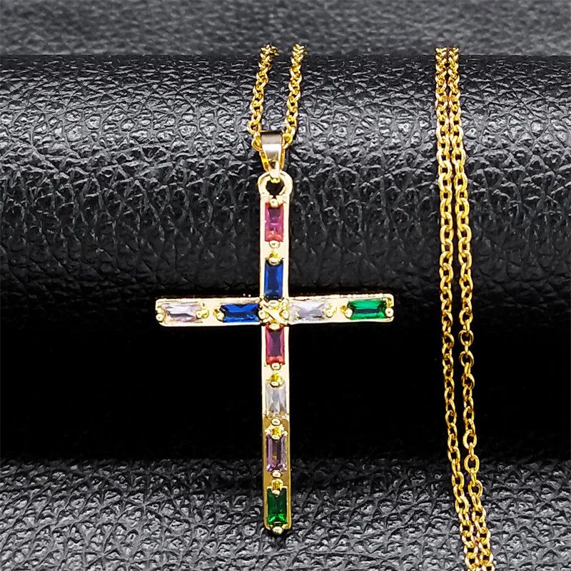 Jewelry Colorful Zircon Cross Necklace Size ONE SIZE - 1 Thumbnail