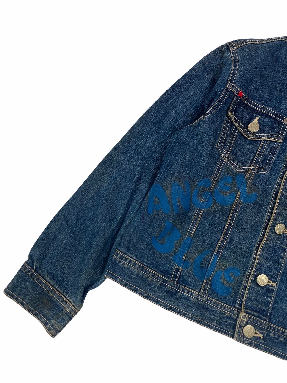 Japanese Brand 90s Angel Blue Printed Spray Apple Denim Jacket Size US XS / EU 42 / 0 - 3 Thumbnail