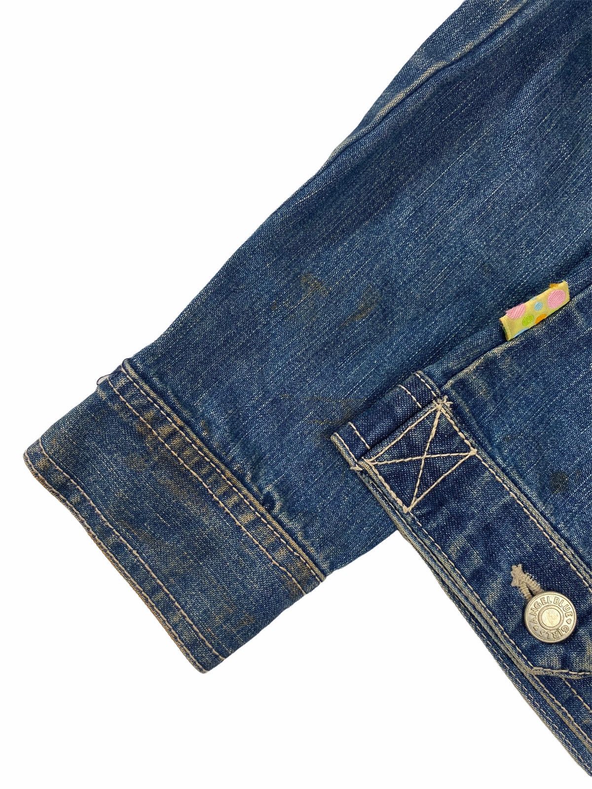 Japanese Brand 90s Angel Blue Printed Spray Apple Denim Jacket Size US XS / EU 42 / 0 - 8 Thumbnail