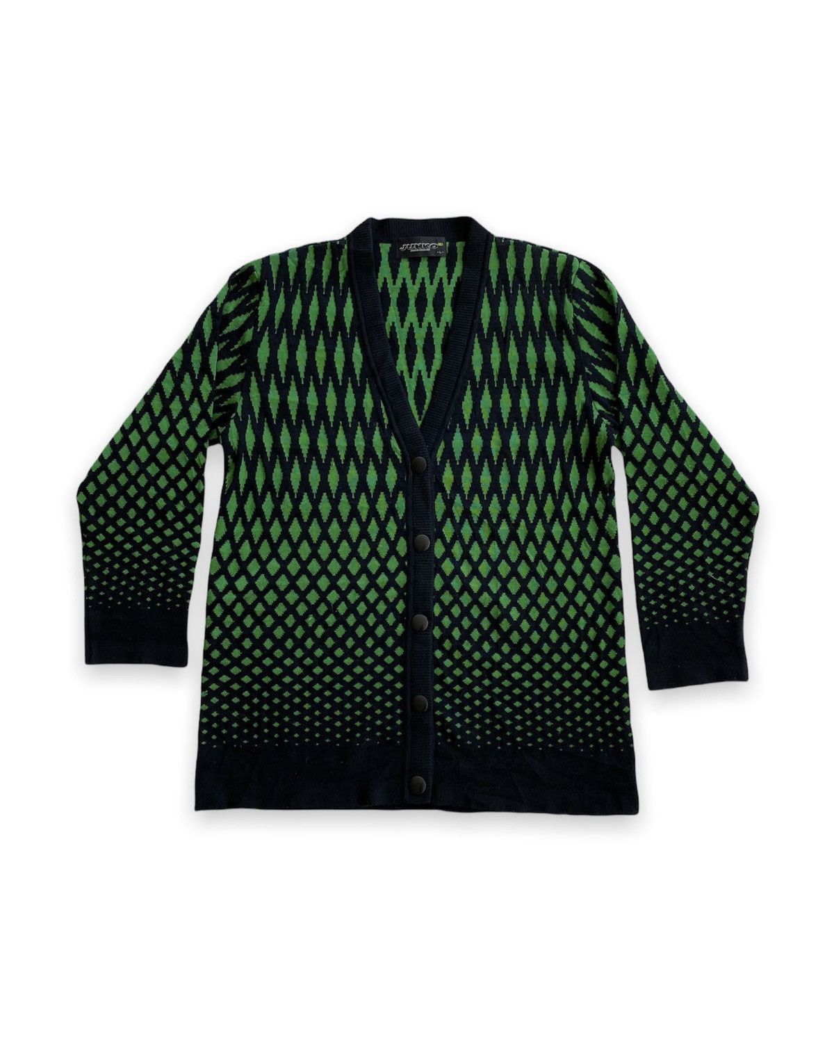 image of Junko Shimada Vintage Junko Koshino Diamond Geometric Cardigan in Black/Green, Men's (Size Small)