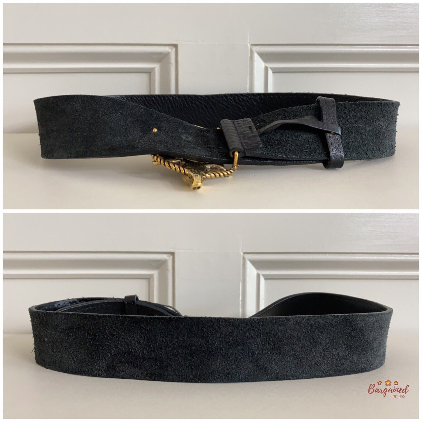 Gucci Gucci Black Calfskin Leather Gold Antler Crest Buckle Belt Size 34 - 4 Thumbnail