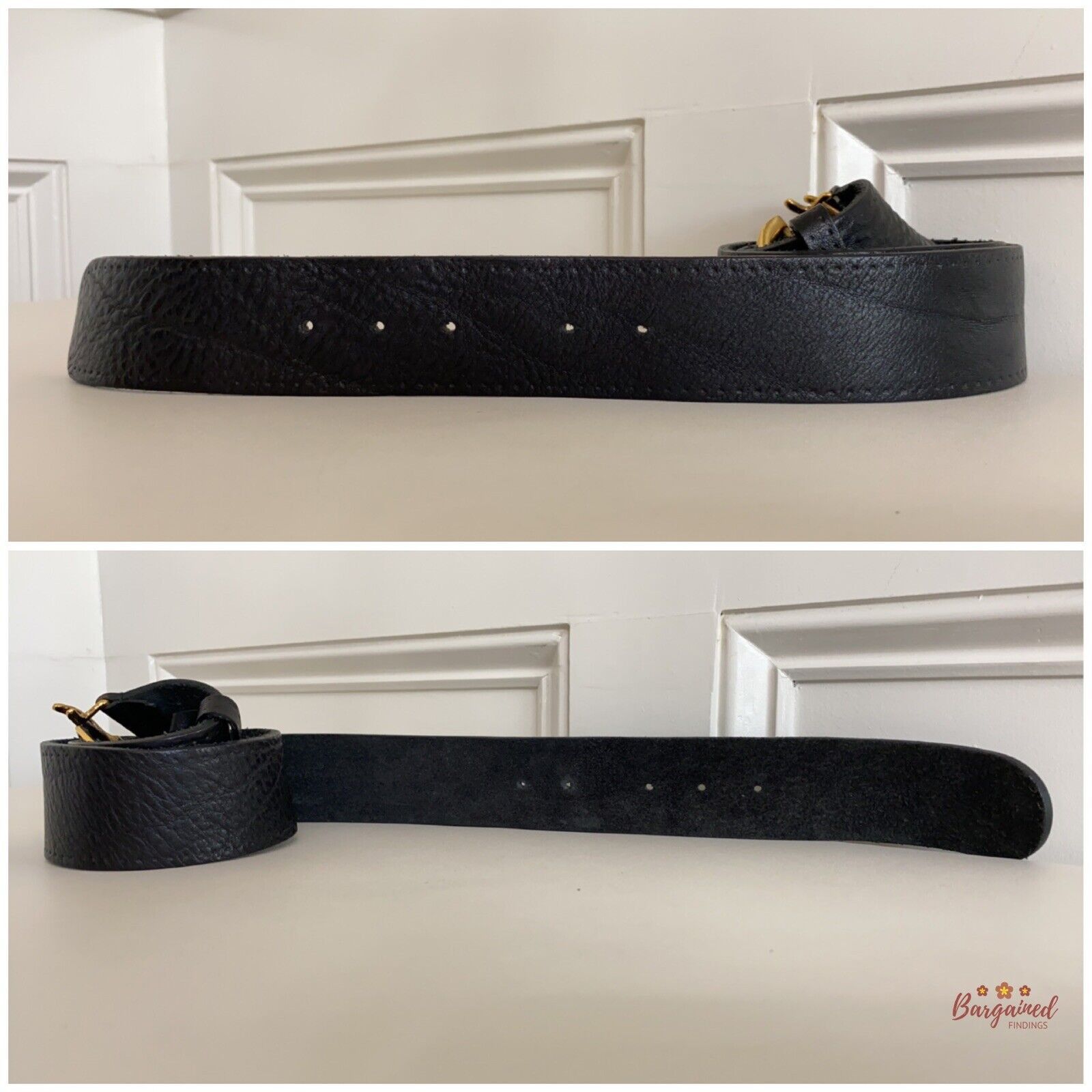 Gucci Gucci Black Calfskin Leather Gold Antler Crest Buckle Belt Size 34 - 8 Thumbnail
