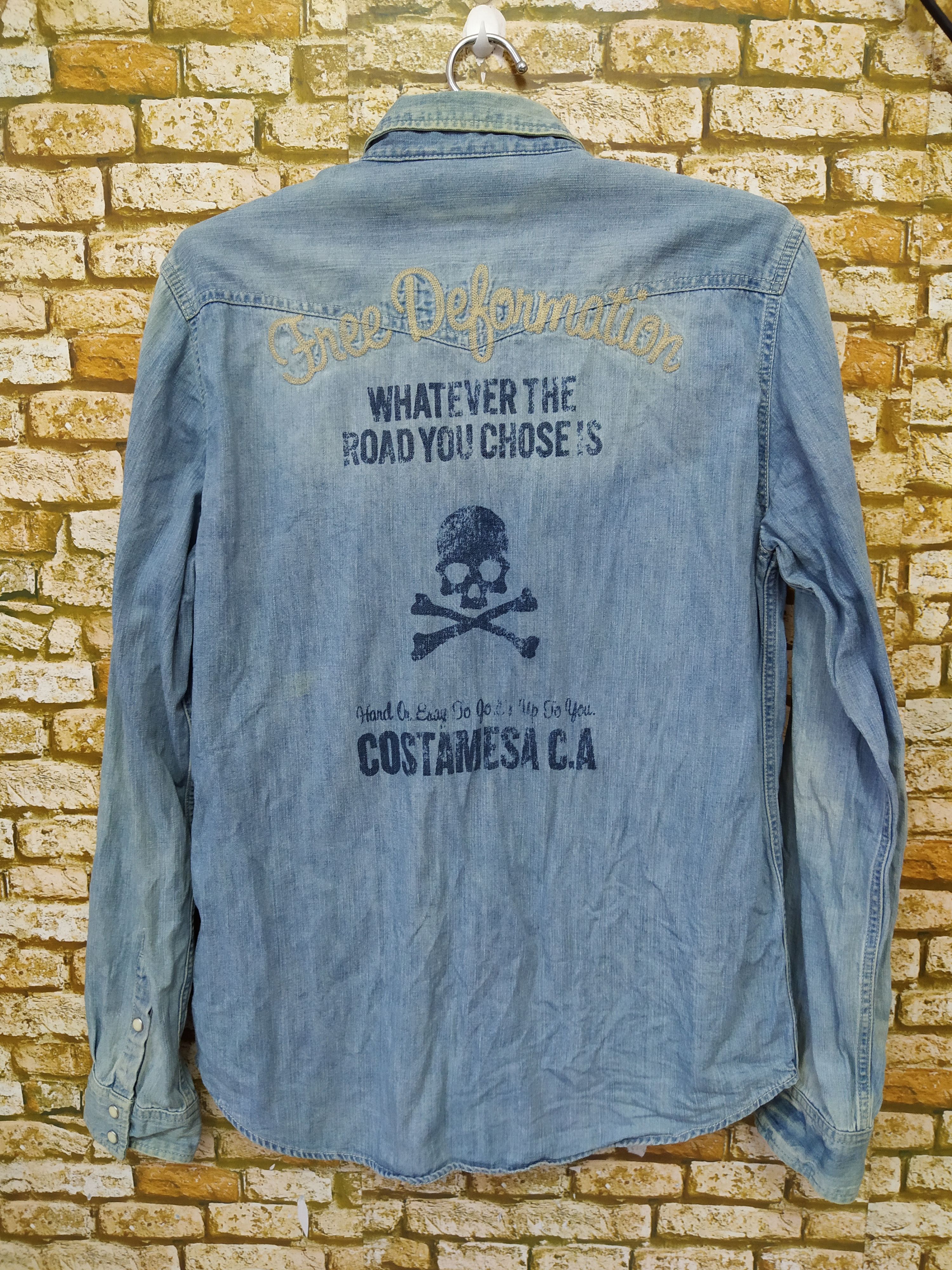 Japanese Brand STOOGE & CO CHAMBRAY DENIM WESTERN SHIRT ROEN SKULL (B535) Size US XL / EU 56 / 4 - 1 Thumbnail