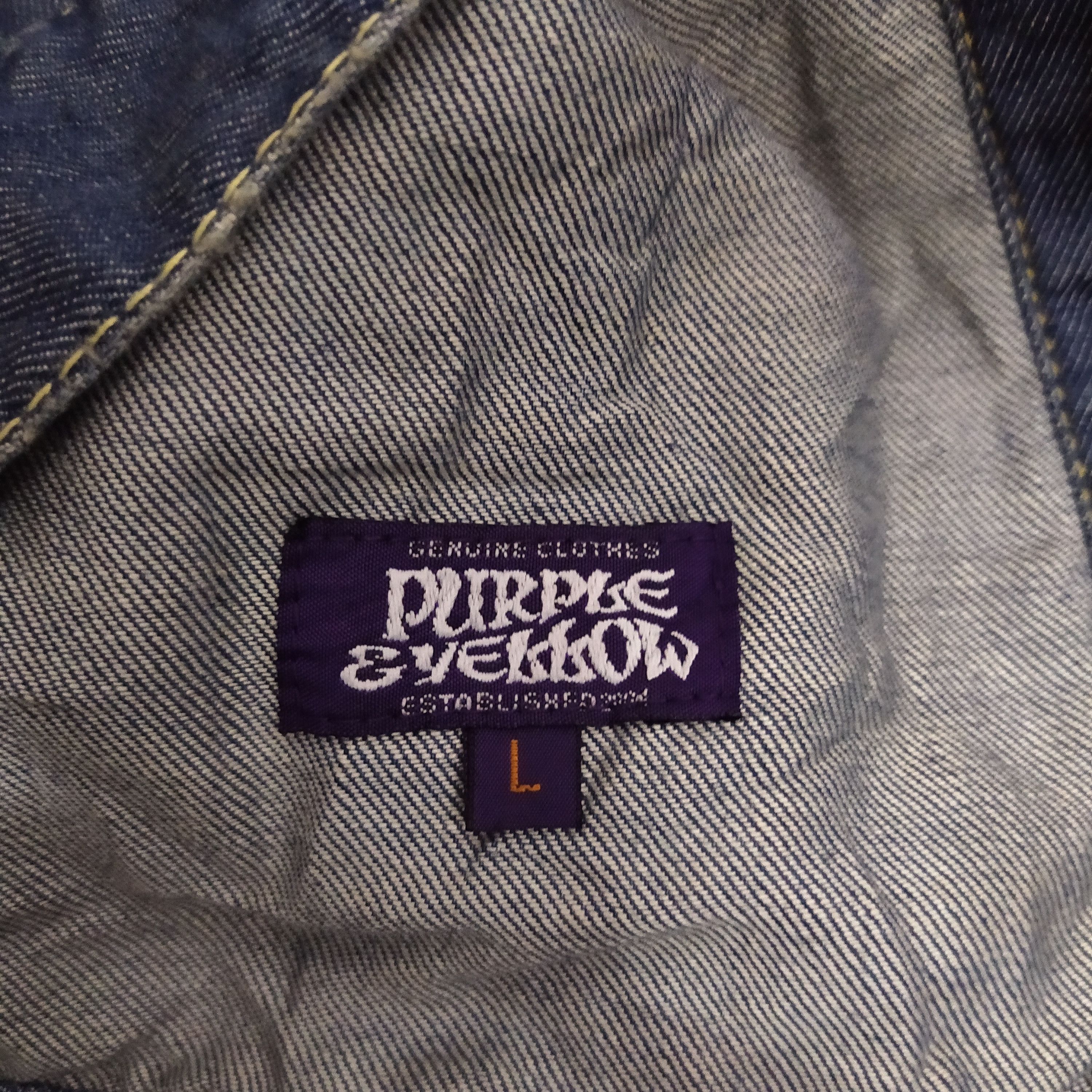 Japanese Brand PURPLE & YELLOW DENIM JACKET DISTRESSED (D370) Size US L / EU 52-54 / 3 - 7 Thumbnail