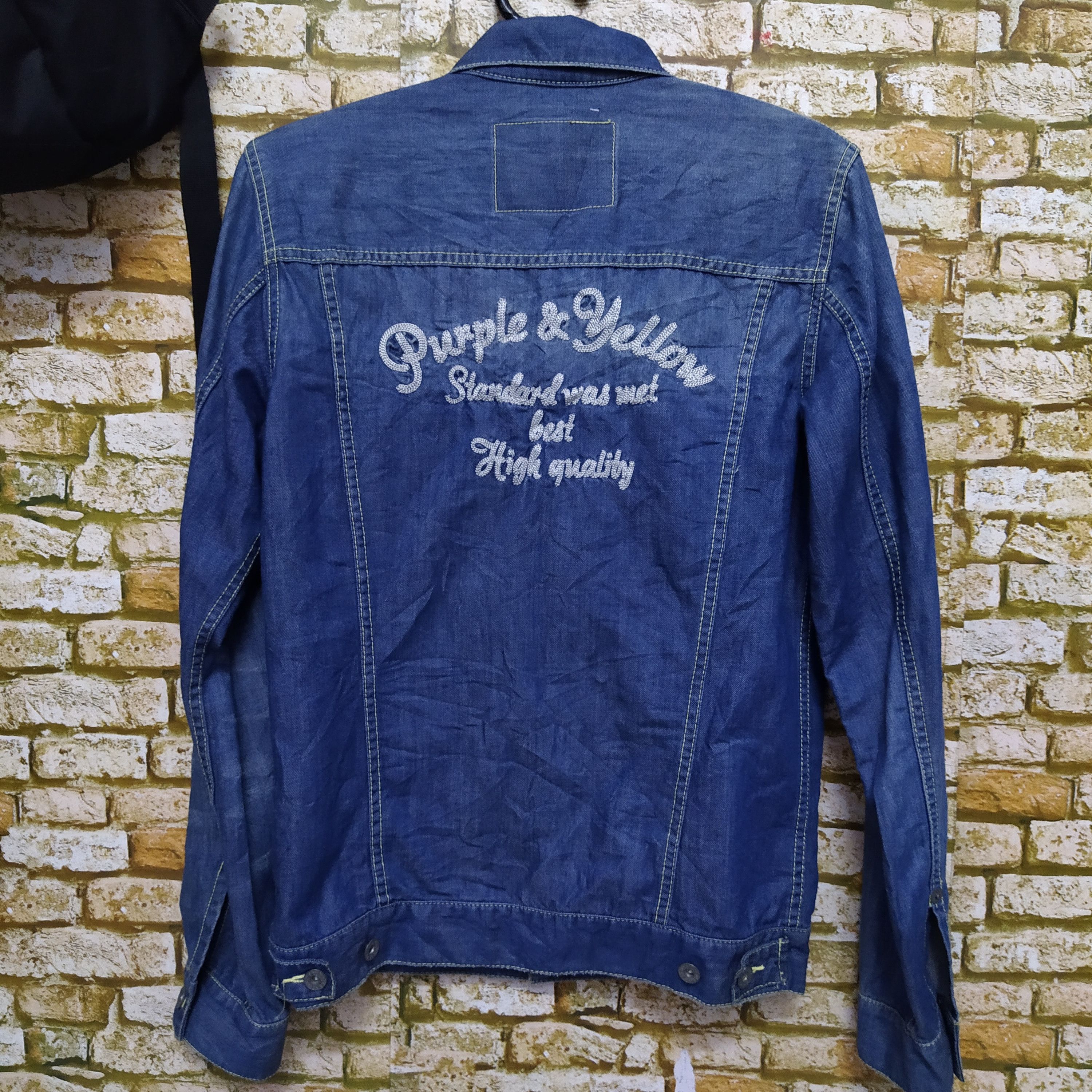 Japanese Brand PURPLE & YELLOW DENIM JACKET DISTRESSED (D370) Size US L / EU 52-54 / 3 - 1 Thumbnail