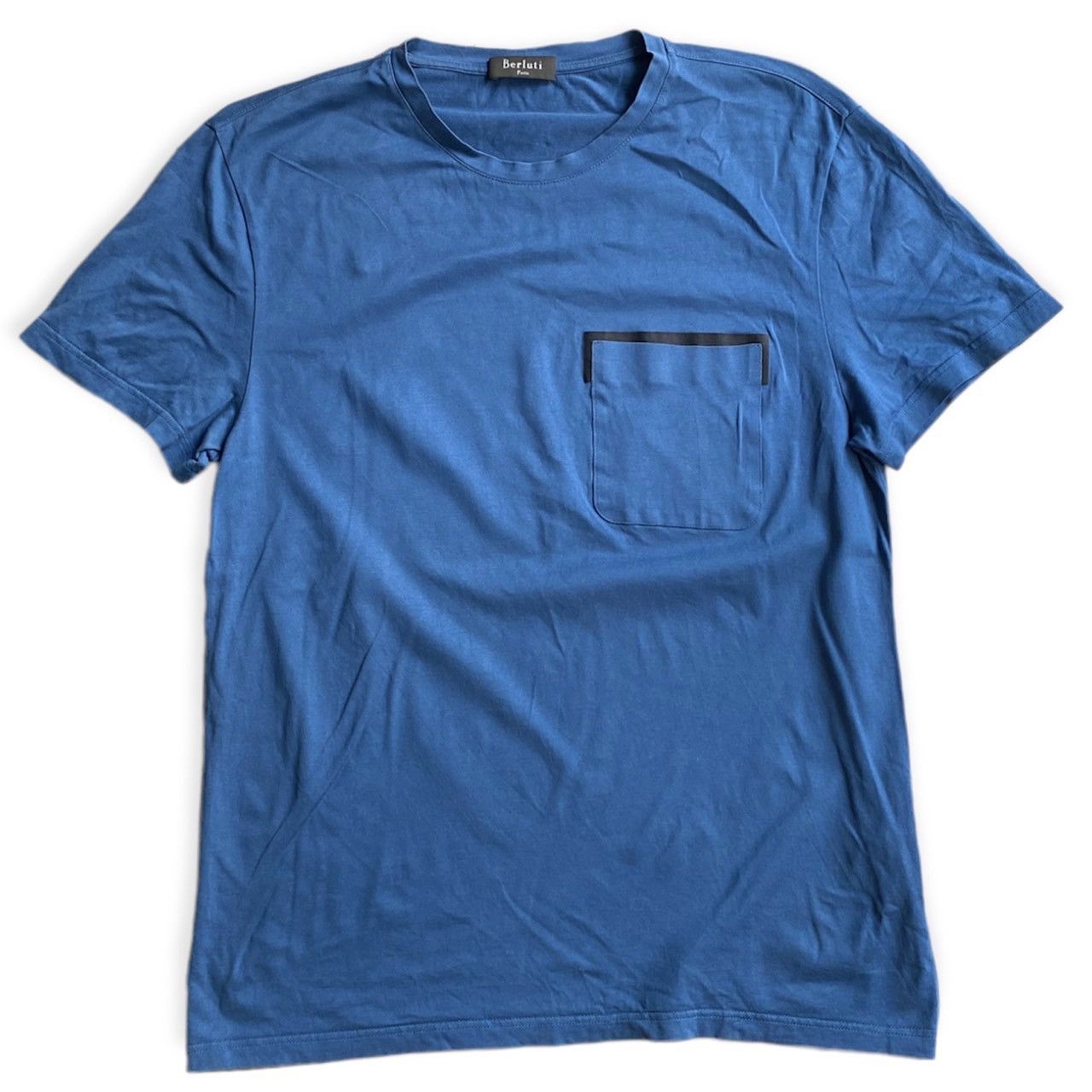 Berluti Berluti Navy Blue Crew Neck Leather Trim Pocket T-Shirt Size US M / EU 48-50 / 2 - 1 Thumbnail
