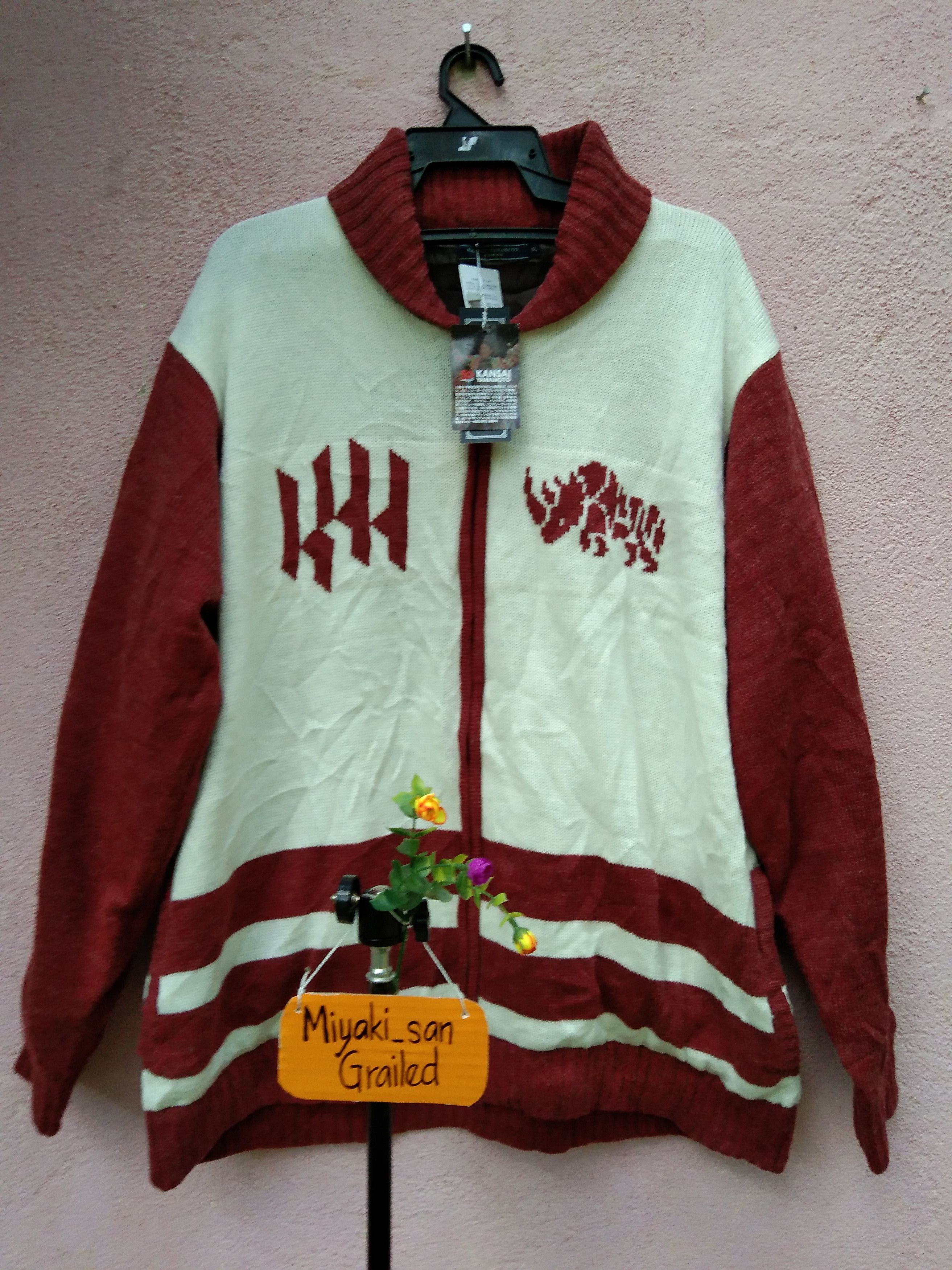 image of Aran Isles Knitwear x Homespun Knitwear Kansai Yamamoto Knit Jacket in Red/White, Men's (Size 2XL)