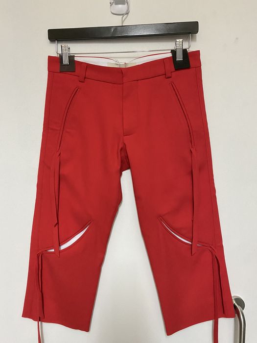 Stefan Cooke Red wool slashed cropped trousers | Grailed