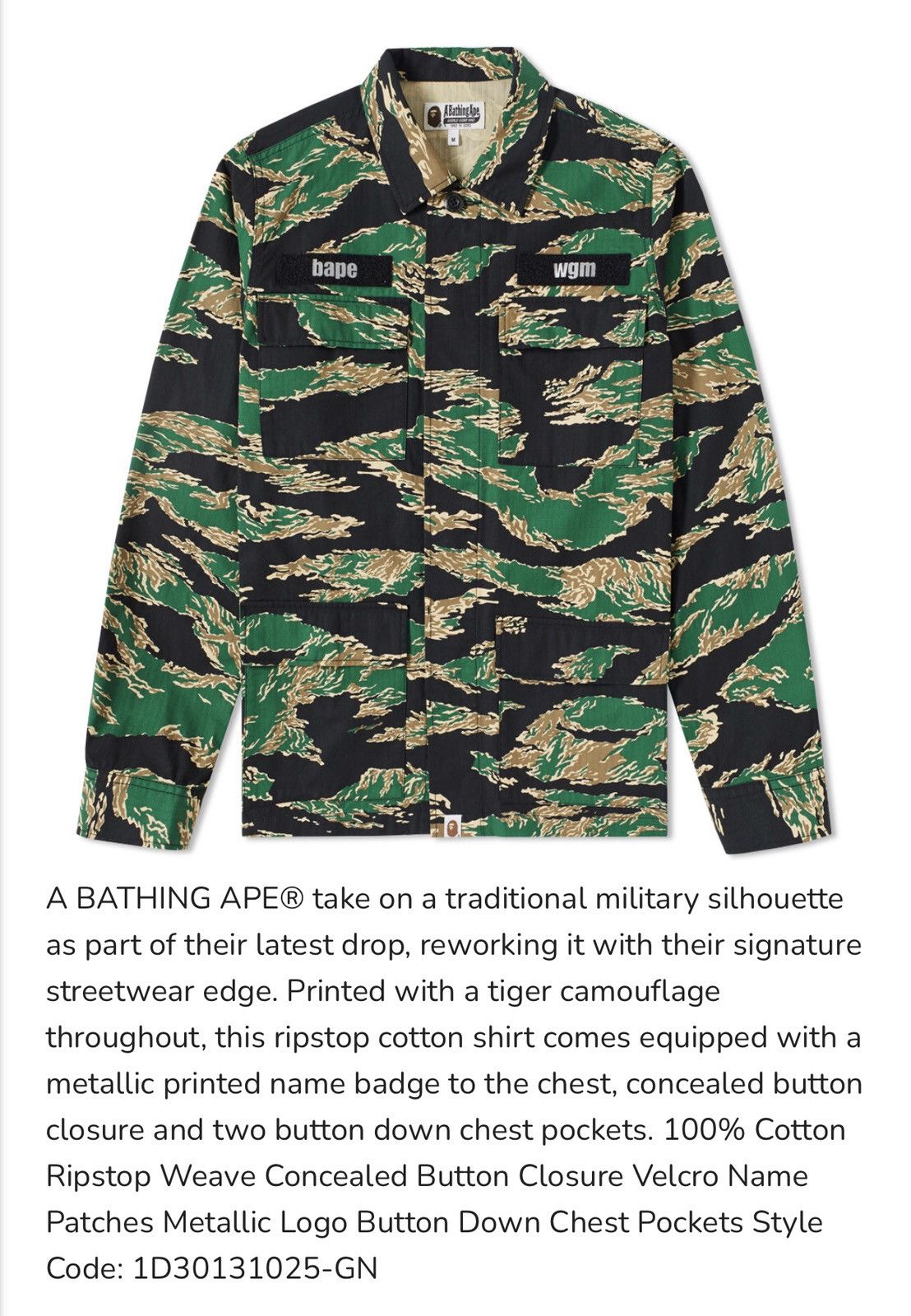 Bape Tiger Camo Military Shirt Size US M / EU 48-50 / 2 - 2 Thumbnail