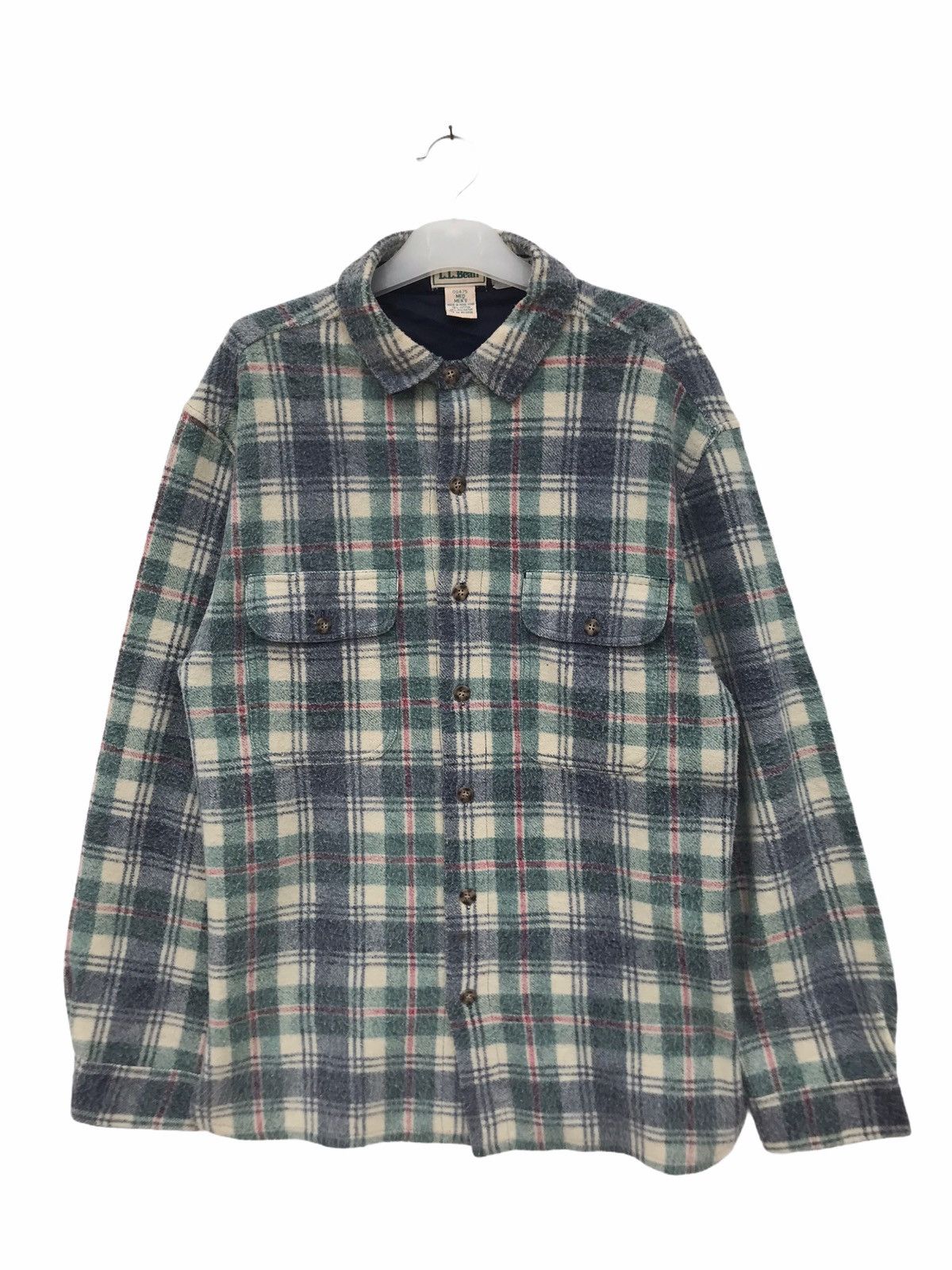 image of L L Bean x Vintage Ll Bean Shadow Plaid Checkered Flannel in Green, Men's (Size Medium)