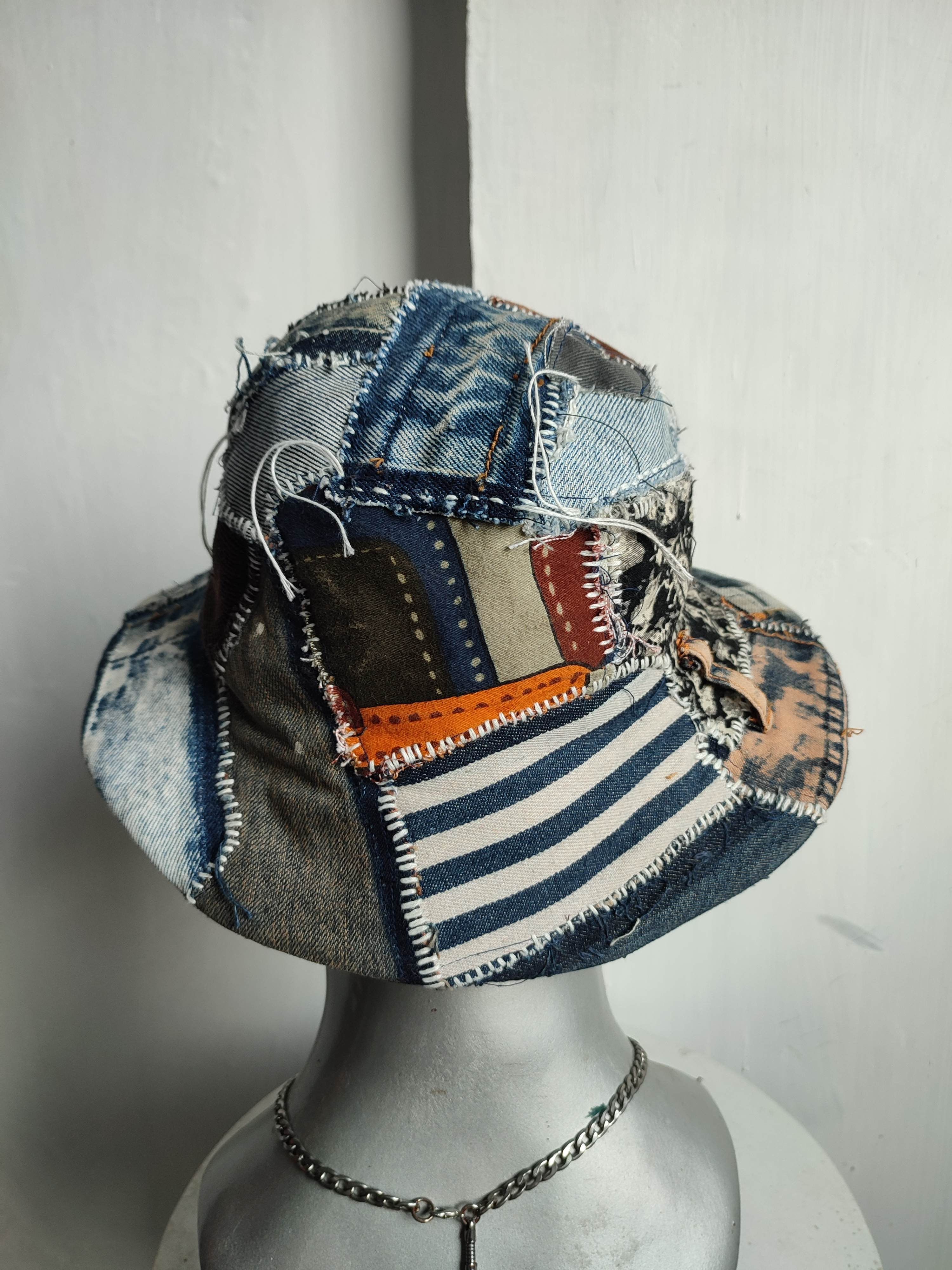 Other 🔥Custom Made Patchwork Denim Bucket Hats Size ONE SIZE - 6 Thumbnail