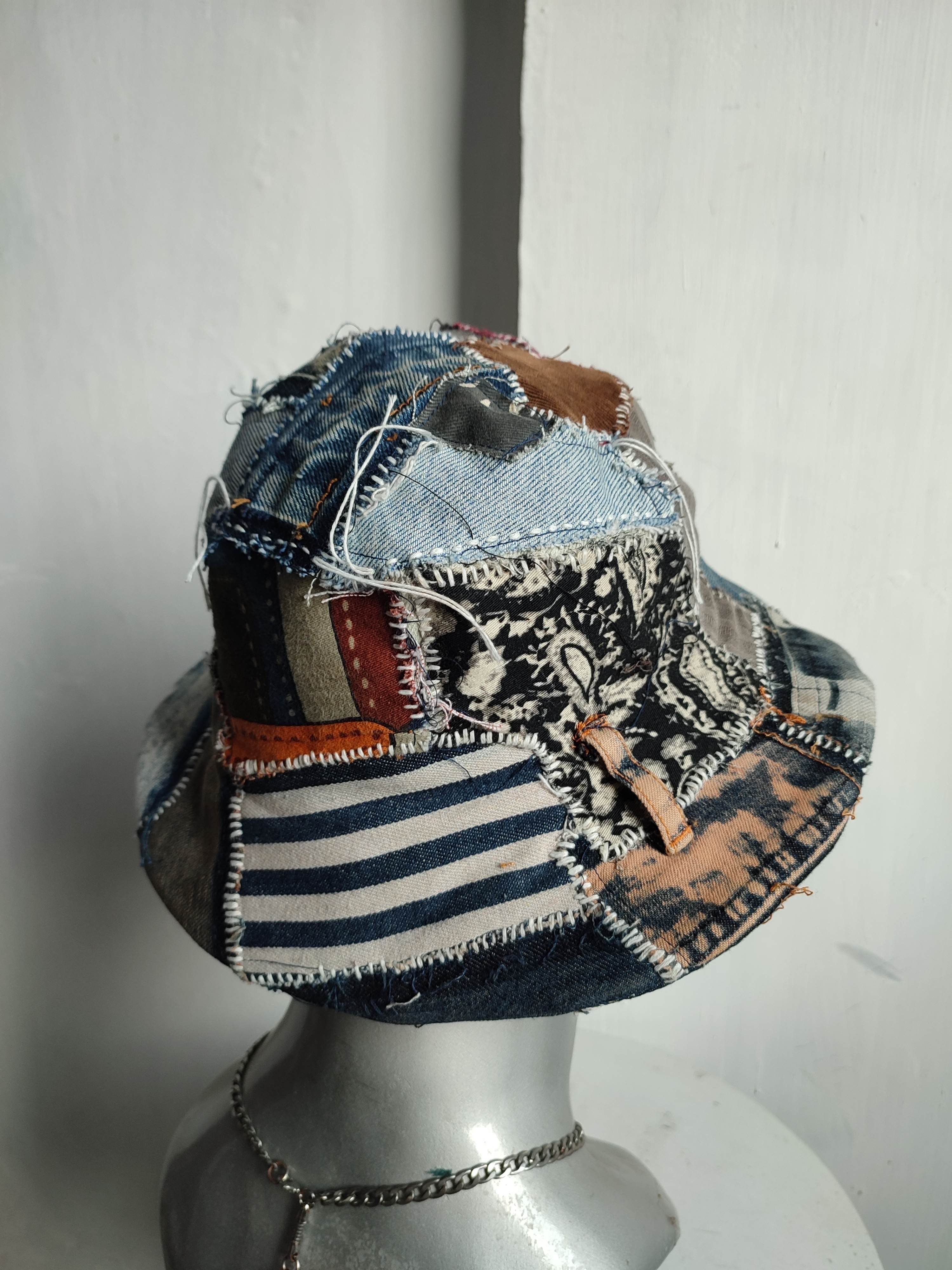 Other 🔥Custom Made Patchwork Denim Bucket Hats Size ONE SIZE - 5 Thumbnail