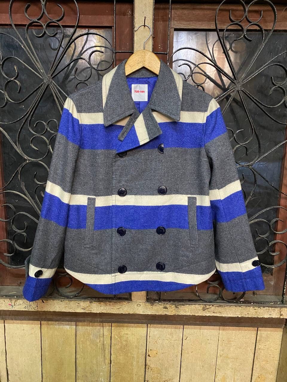 Issey Miyake Ne-net By Issey Miyake Color Block Wool Pea Coat Size US S / EU 44-46 / 1 - 2 Thumbnail