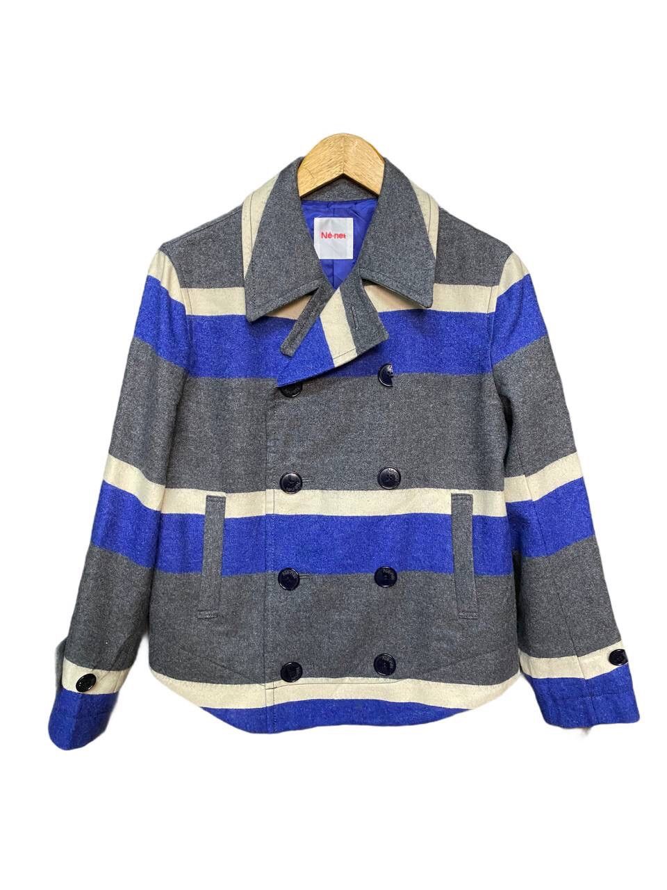 Ne-net By Issey Miyake Color Block Wool Pea Coat