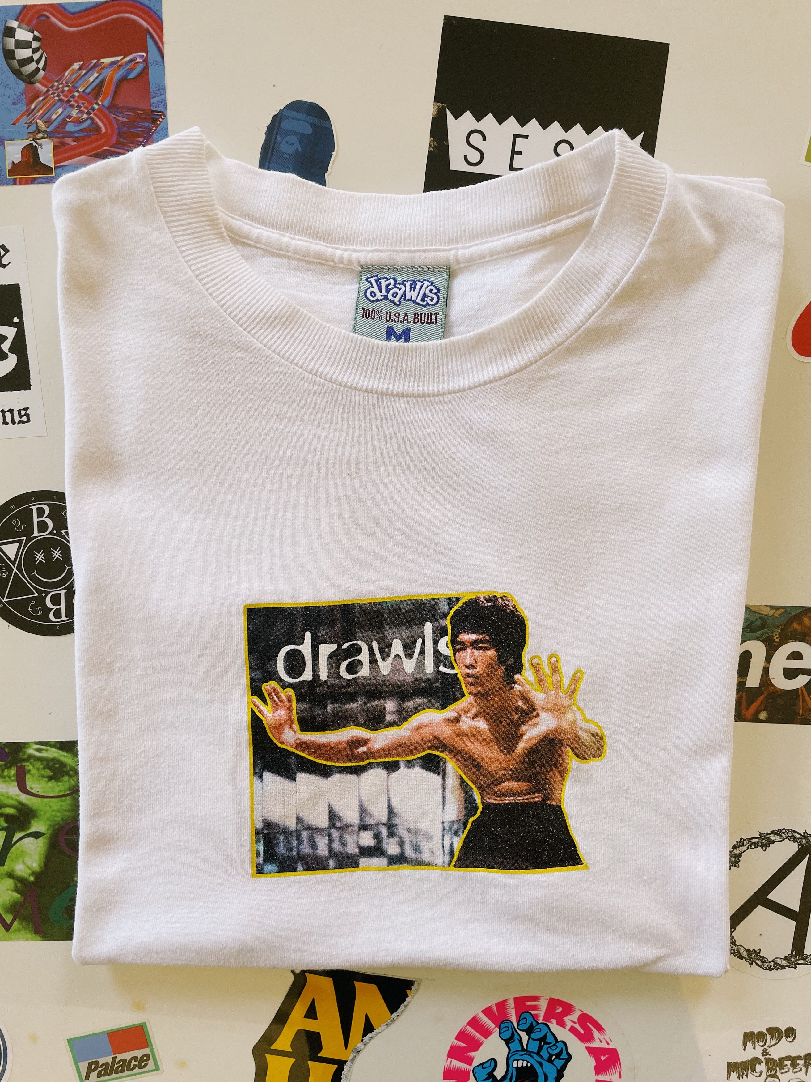 Vintage Vintage 90s Drawls Skateboard USA Bruce Lee T-shirt White Size US M / EU 48-50 / 2 - 5 Thumbnail