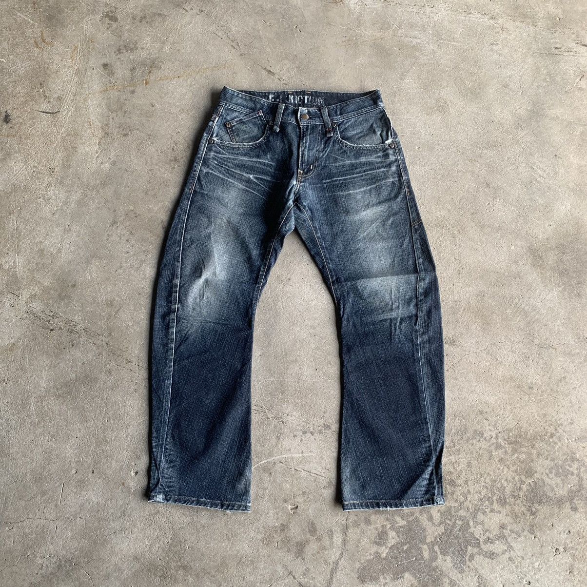 image of Archival Clothing x Biker Denim Edwin E-Function Jeans Curve Banana Leg Denim Pants Waist 32 in Blu