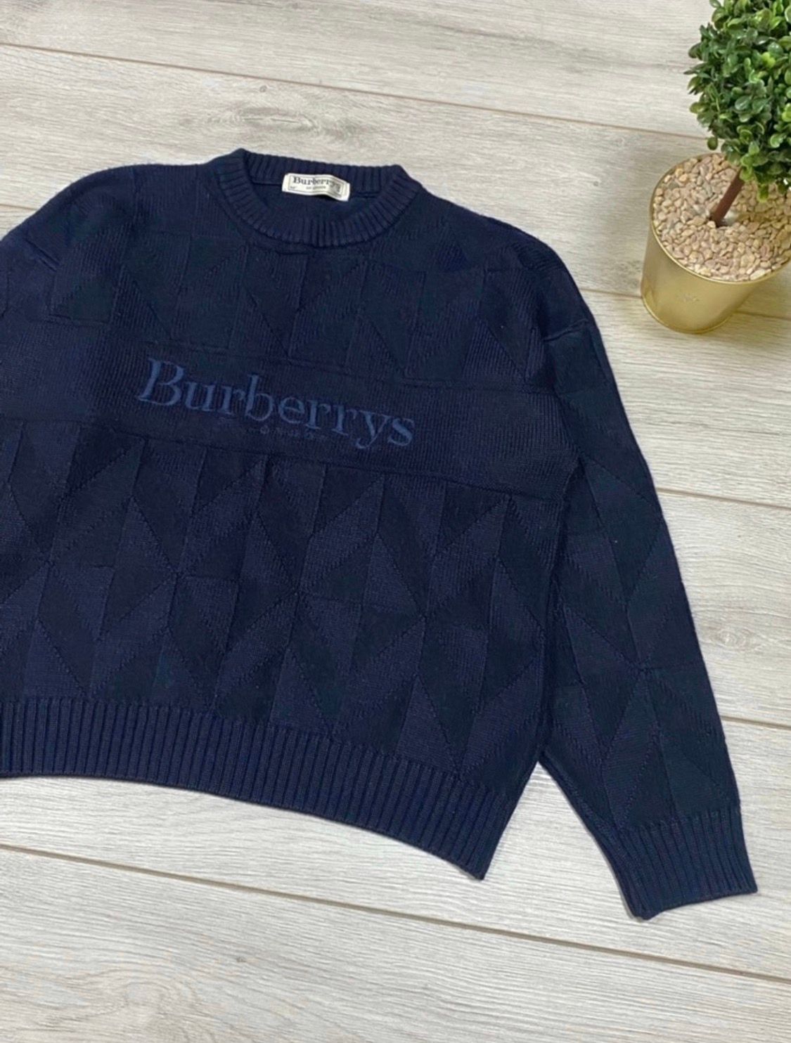 Pre-owned Burberry X Vintage Burberry Vintage Big Logo Wool Sweater In Bacy Blue
