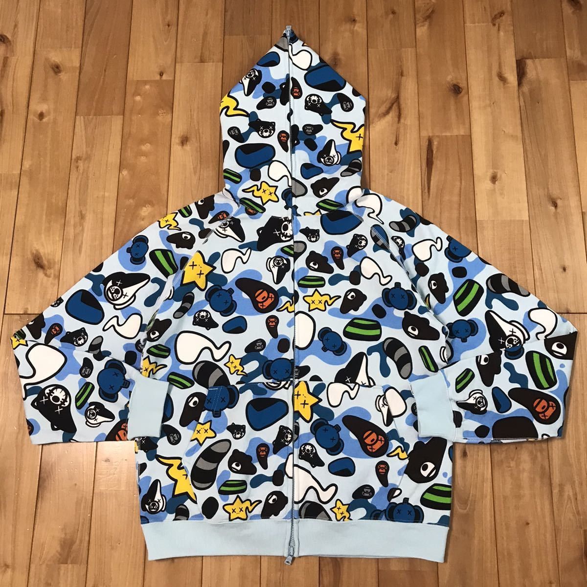 image of Bape × Kaws Animal Kingdom Full Zip Hoodie A Bathing Ape in Blue, Men's (Size Small)