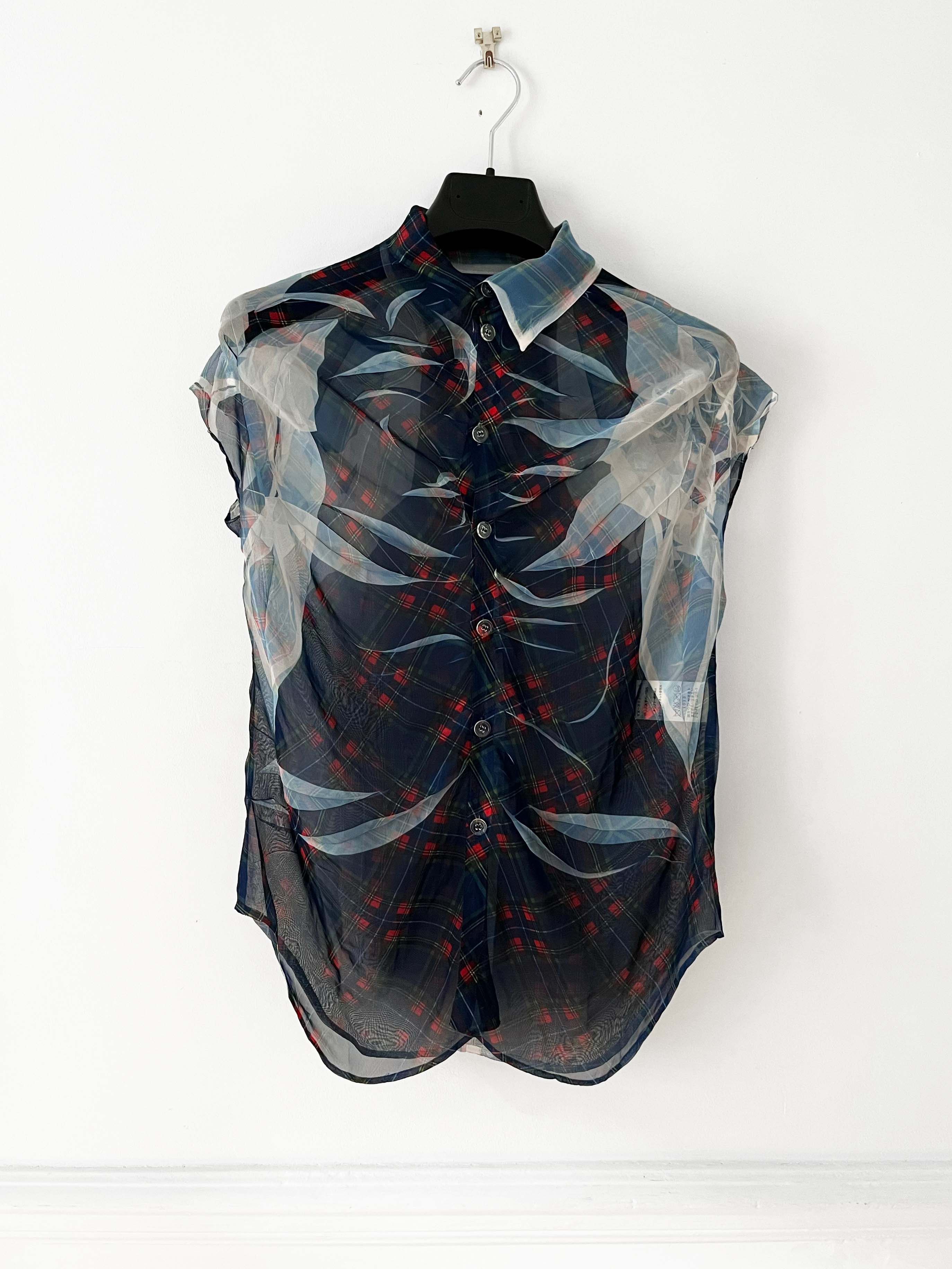 image of Yohji Yamamoto Y's Womens Sleeveless Checkered Blouse in Navy/Red (Size Small)