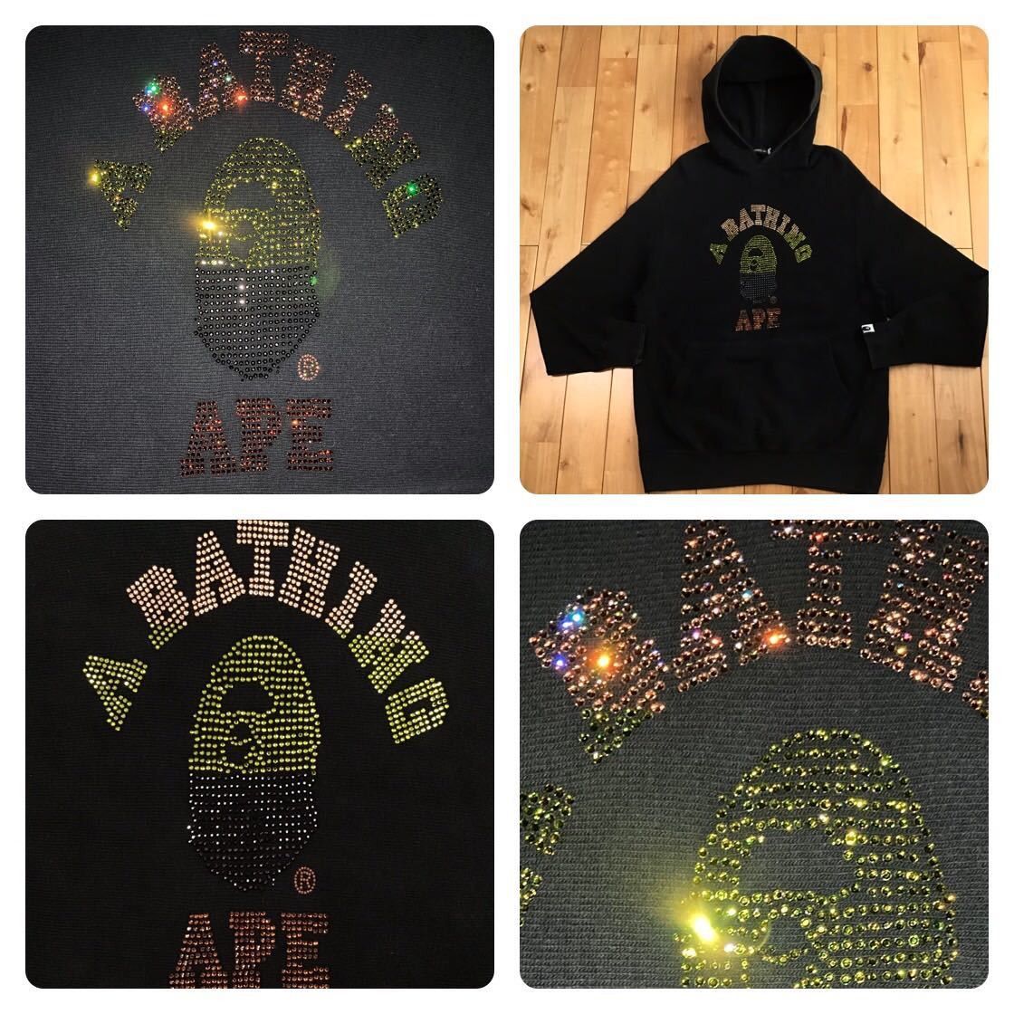 image of Bape Swarovski Gradation College Logo Pullover Hoodie Ape in Black, Men's (Size Medium)