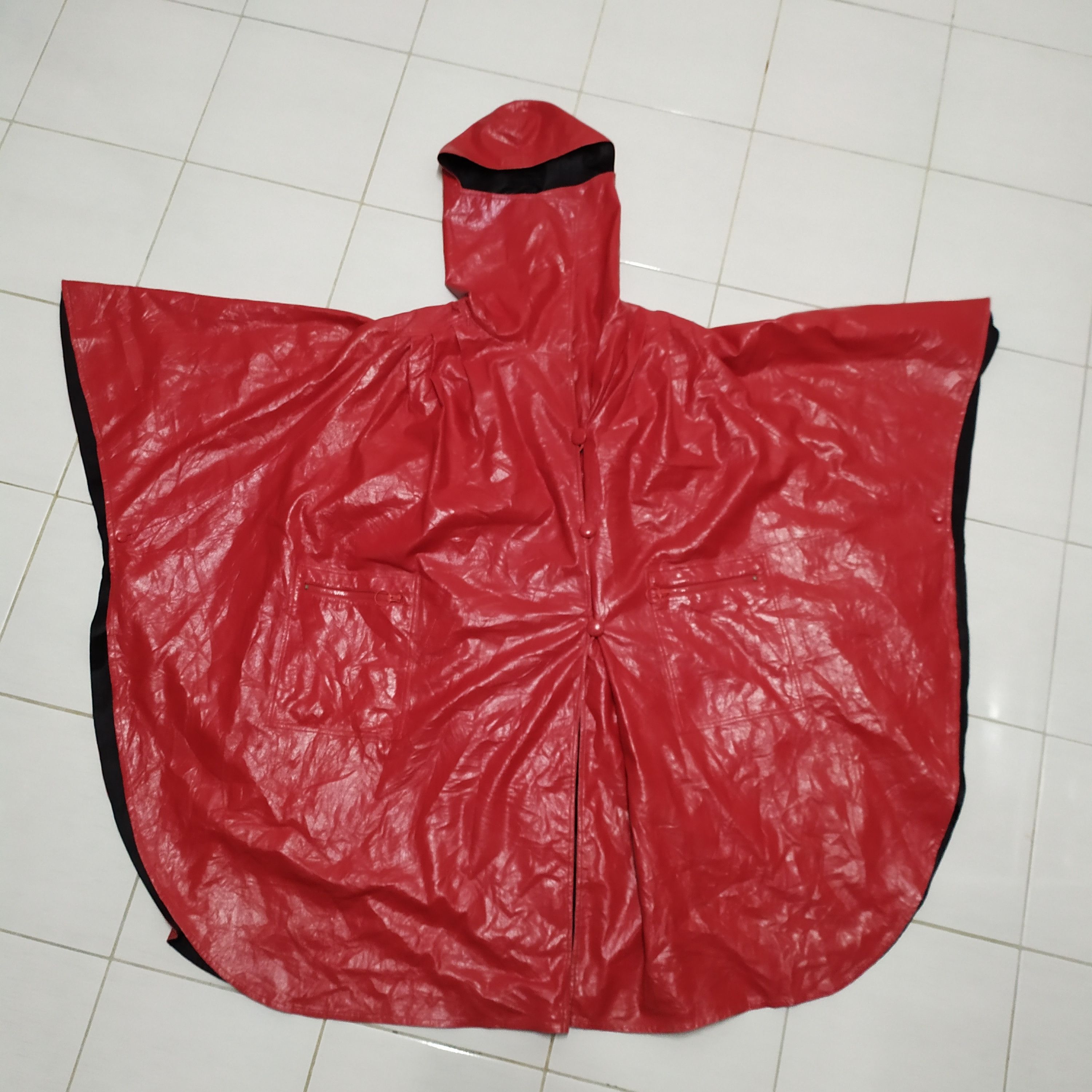Japanese Brand Reversible RED & BLACK Leather Poncho #1388-58 Size US XXL / EU 58 / 5 - 7 Thumbnail