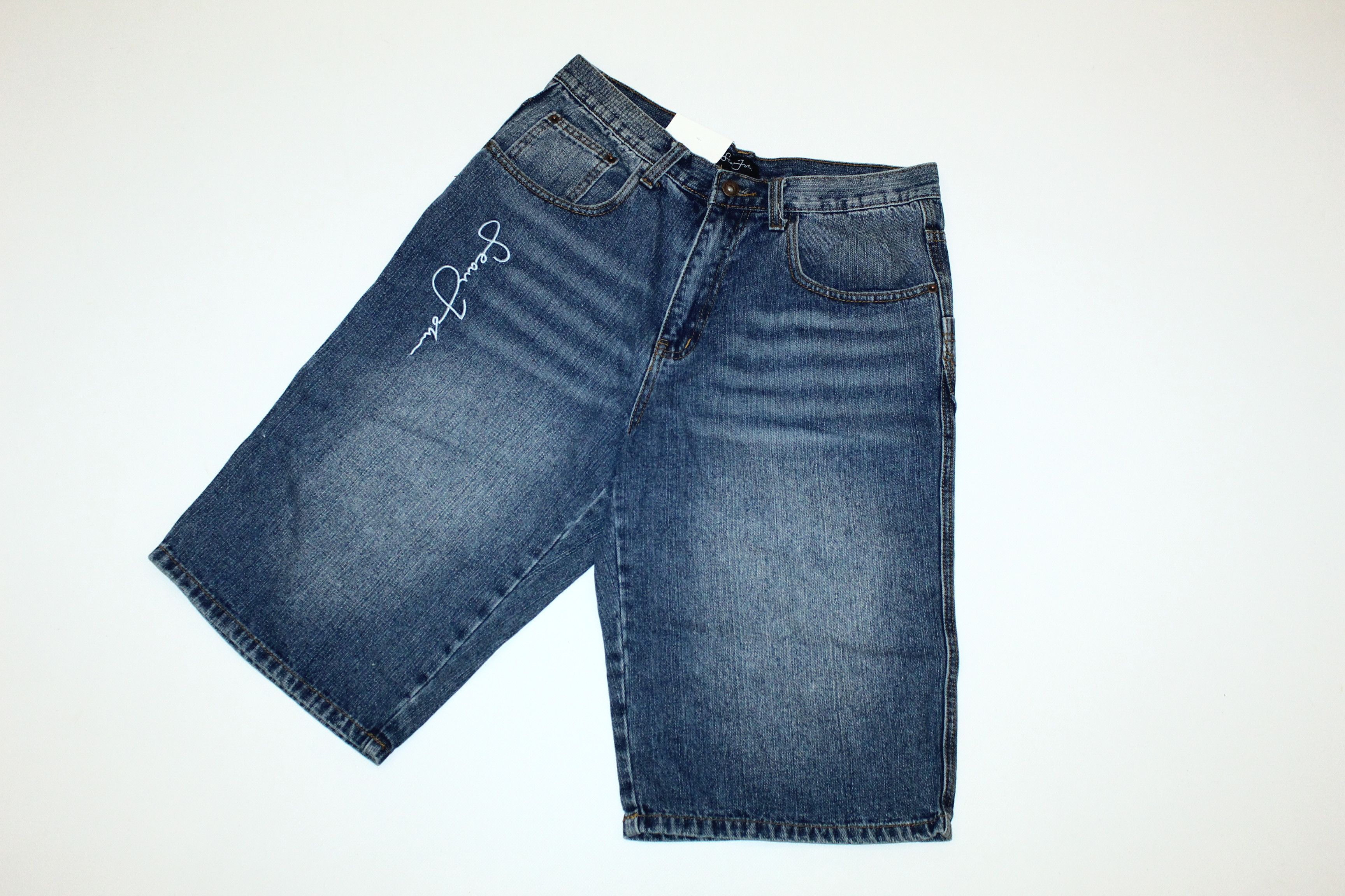 Sean John 90s Sean John Stonewash Rap Baggy Denim Shorts Size US 32 / EU 48 - 2 Thumbnail