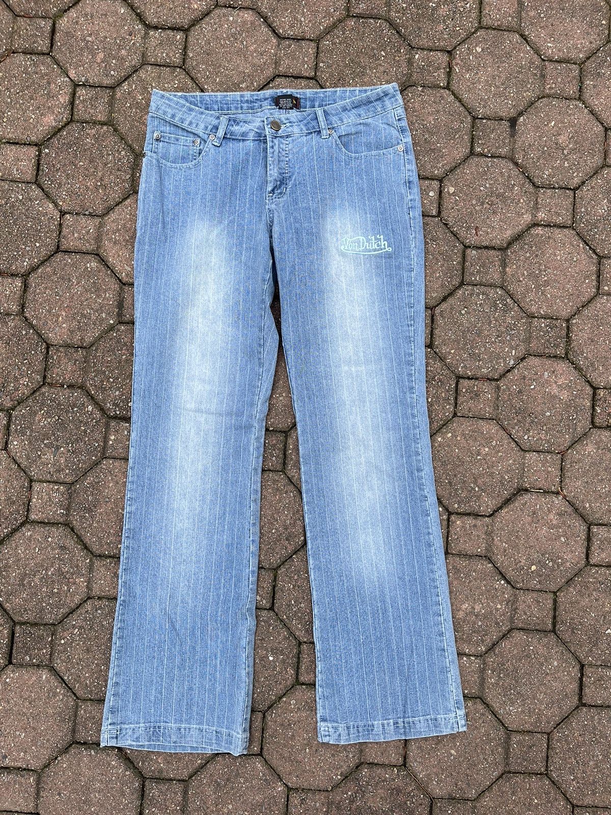 Von Dutch 🔥VTG🔥 Von Dutch Pinstriped Denim 1990s Embroidered Logo Size US 34 / EU 50 - 1 Thumbnail