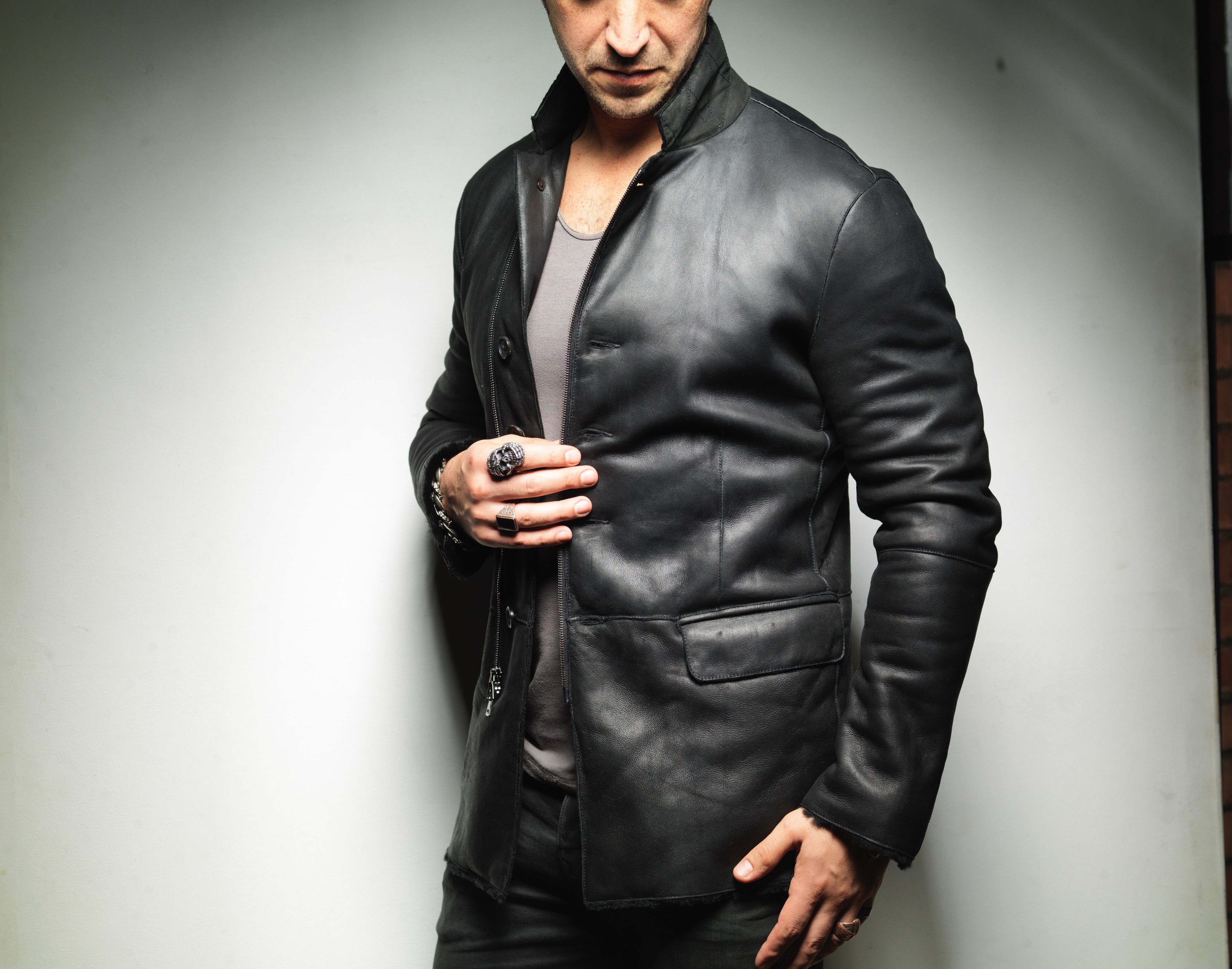 John Varvatos NEW JOHN VARVATOS Shearling Leather Jacket Black Coat Size US M / EU 48-50 / 2 - 2 Thumbnail