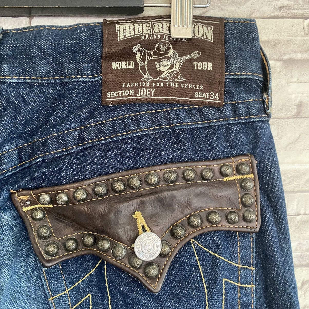 True Religion Vintage True Religion Joey Leather Flap Denim Flare Jeans Size US 31 - 12 Thumbnail
