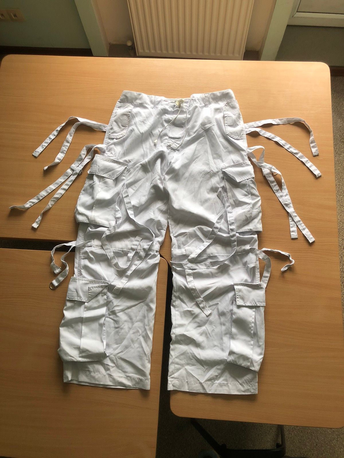 Pre-owned Avant Garde Japanese Vintage Parachute Y2k Multipocket Bandage Pants In White
