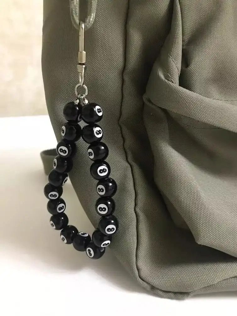 Vintage Creative Punk Acrylic Black Billiards 8 Ball Beads Key Chain Size ONE SIZE - 1 Thumbnail