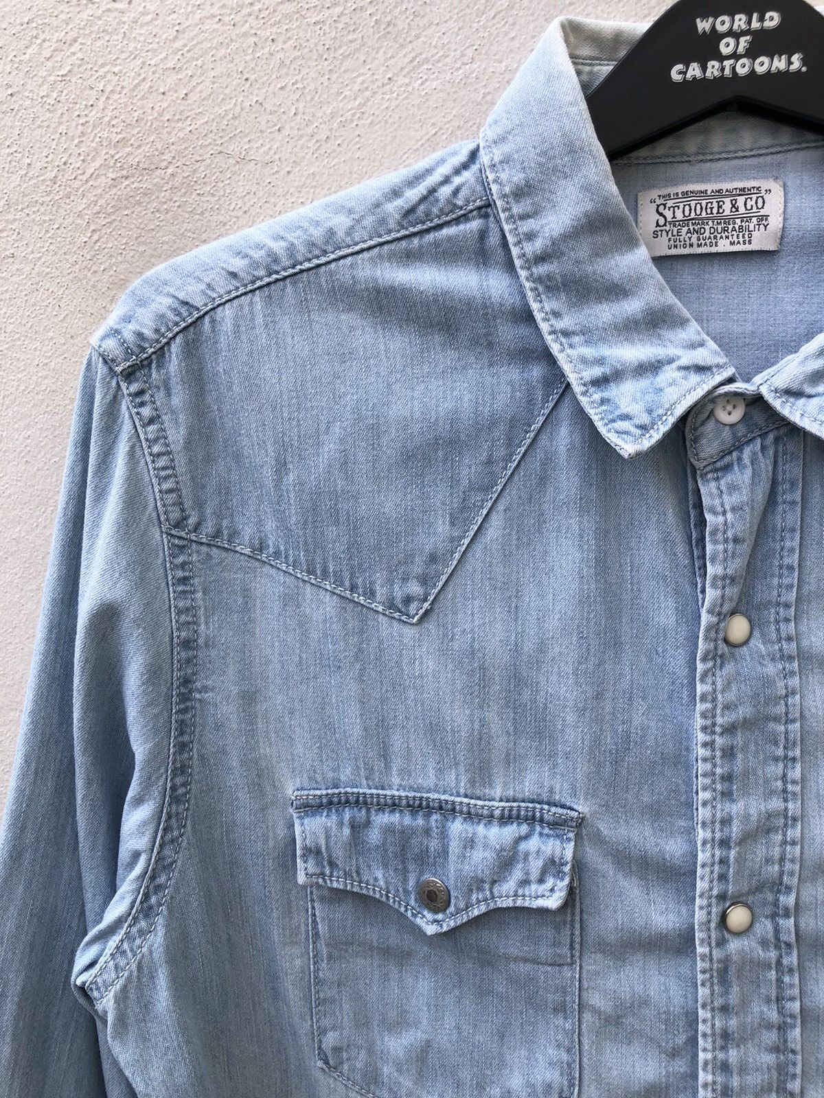 Vintage Stooge & Co Japan 3 Quater Sleeve Faded Chambray Shirt Size US M / EU 48-50 / 2 - 15 Thumbnail