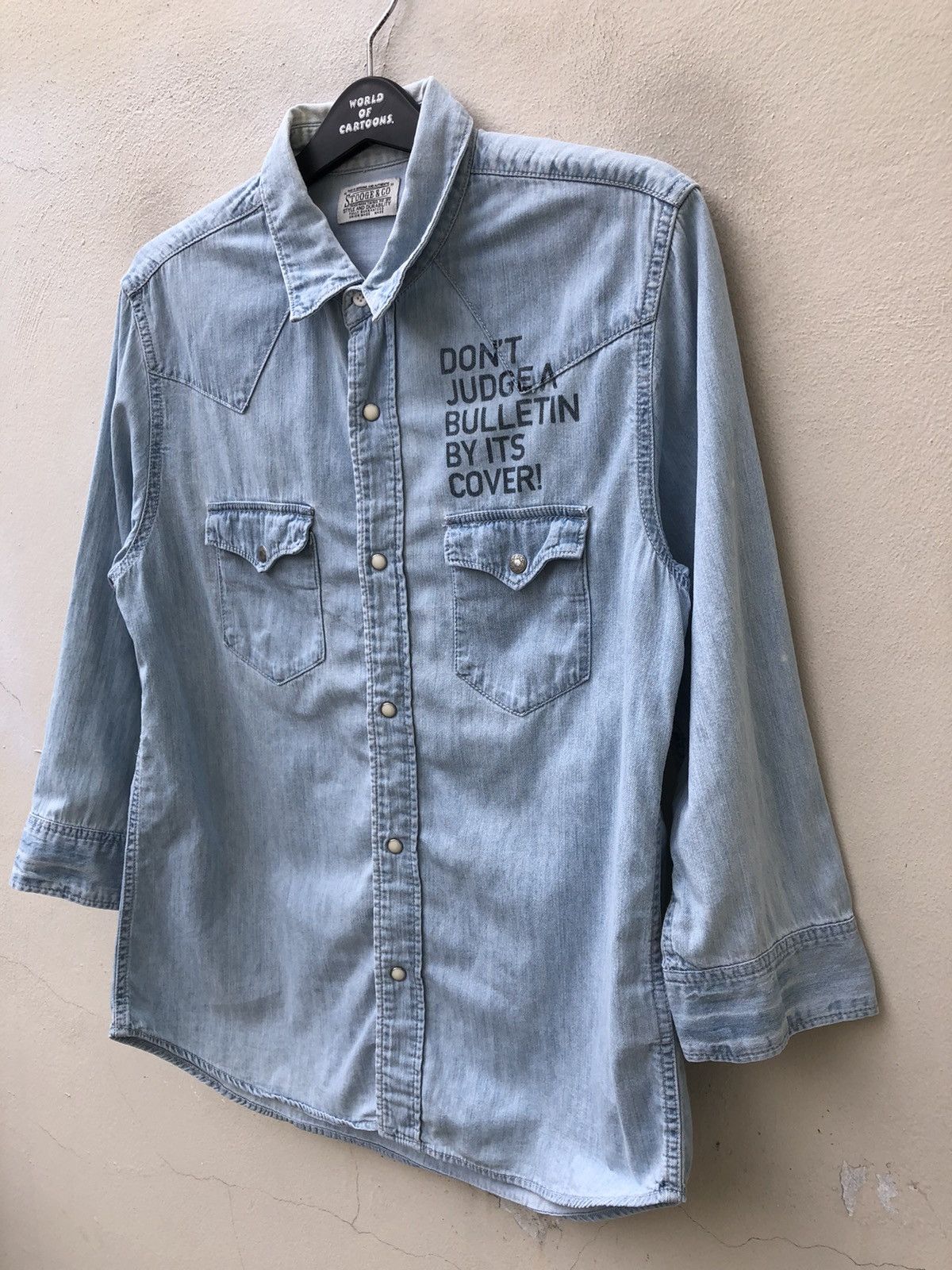 Vintage Stooge & Co Japan 3 Quater Sleeve Faded Chambray Shirt Size US M / EU 48-50 / 2 - 17 Thumbnail