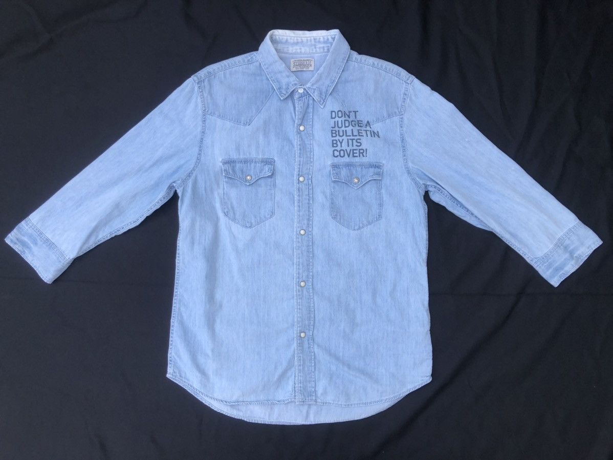 Vintage Stooge & Co Japan 3 Quater Sleeve Faded Chambray Shirt Size US M / EU 48-50 / 2 - 2 Thumbnail