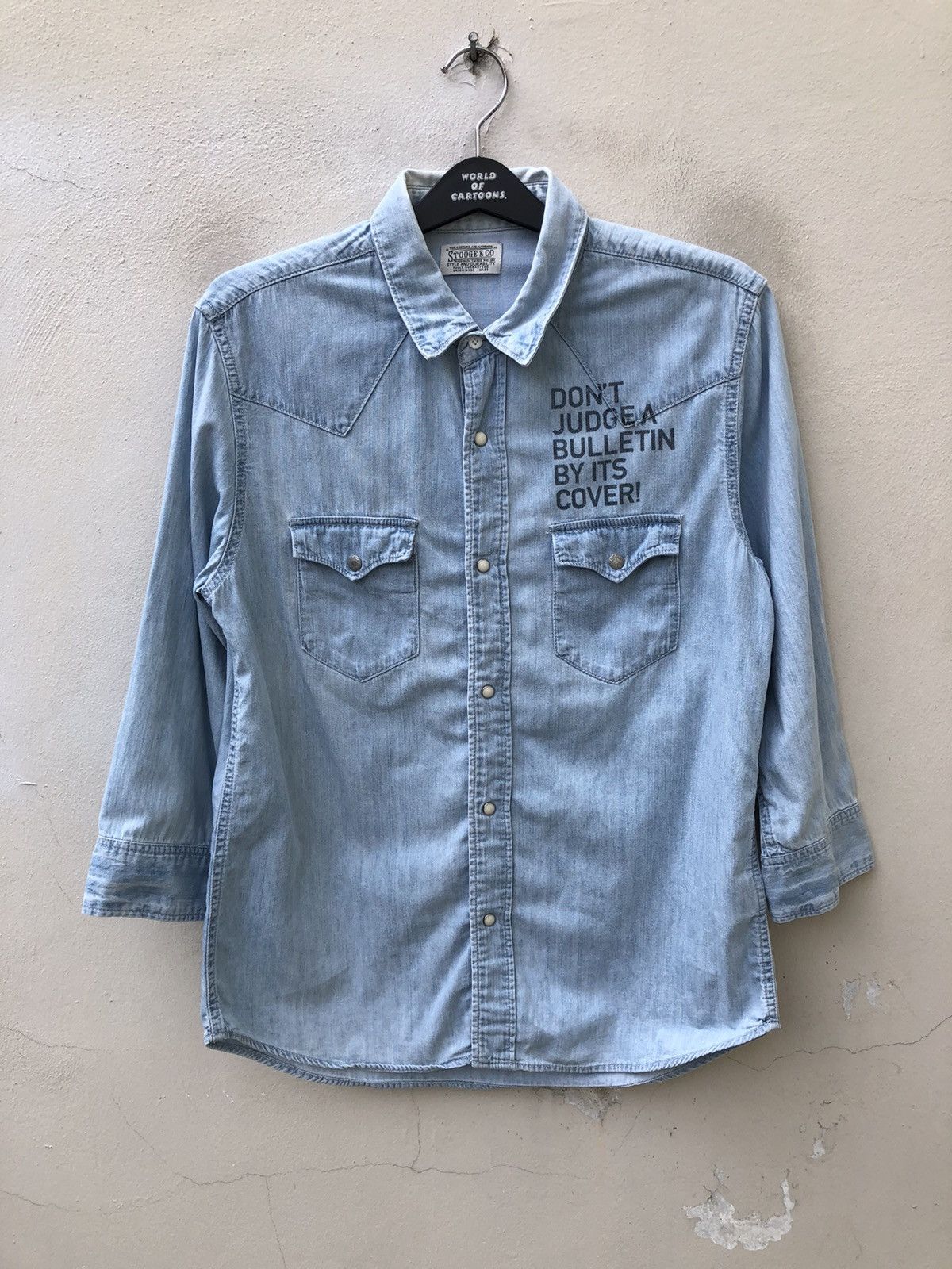 Vintage Stooge & Co Japan 3 Quater Sleeve Faded Chambray Shirt Size US M / EU 48-50 / 2 - 13 Thumbnail