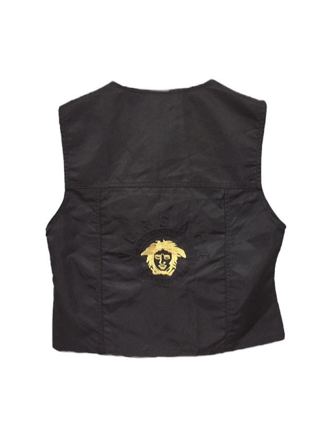 image of Versace x Versace Jeans Couture 90's Embroidered Logo Medusa Head Snap Button Vest in Black, Women'