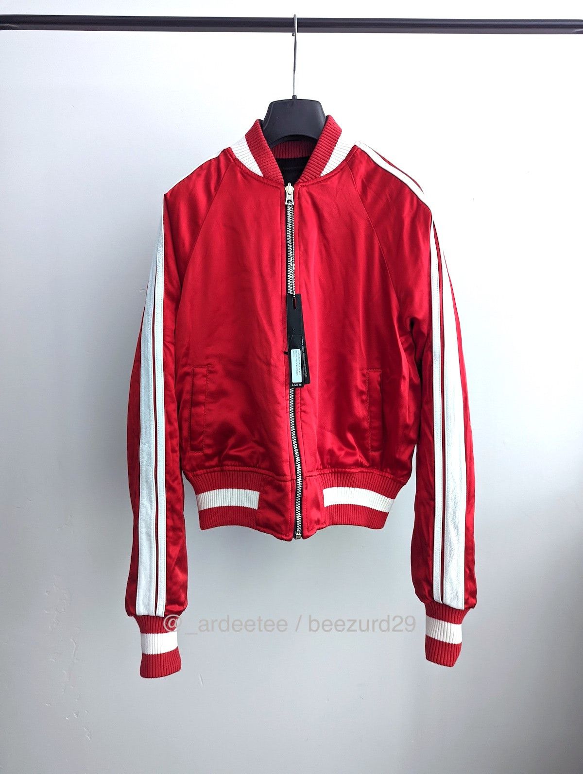 Amiri $2100 REVERSIBLE SILK/LEATHER BOMBER (BLACK/RED) Size S / US 4 / IT 40 - 3 Thumbnail