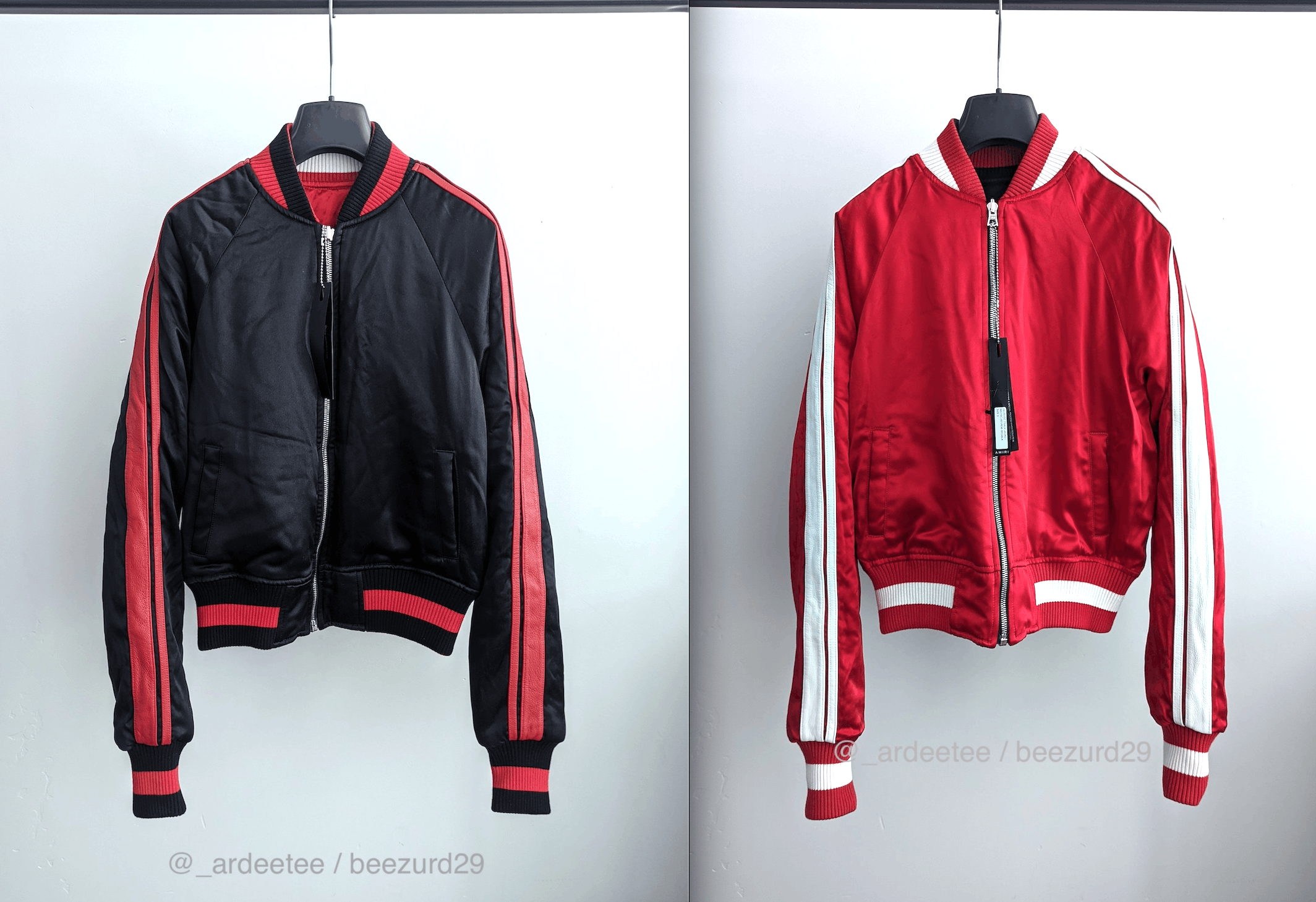 Amiri $2100 REVERSIBLE SILK/LEATHER BOMBER (BLACK/RED) Size S / US 4 / IT 40 - 1 Thumbnail